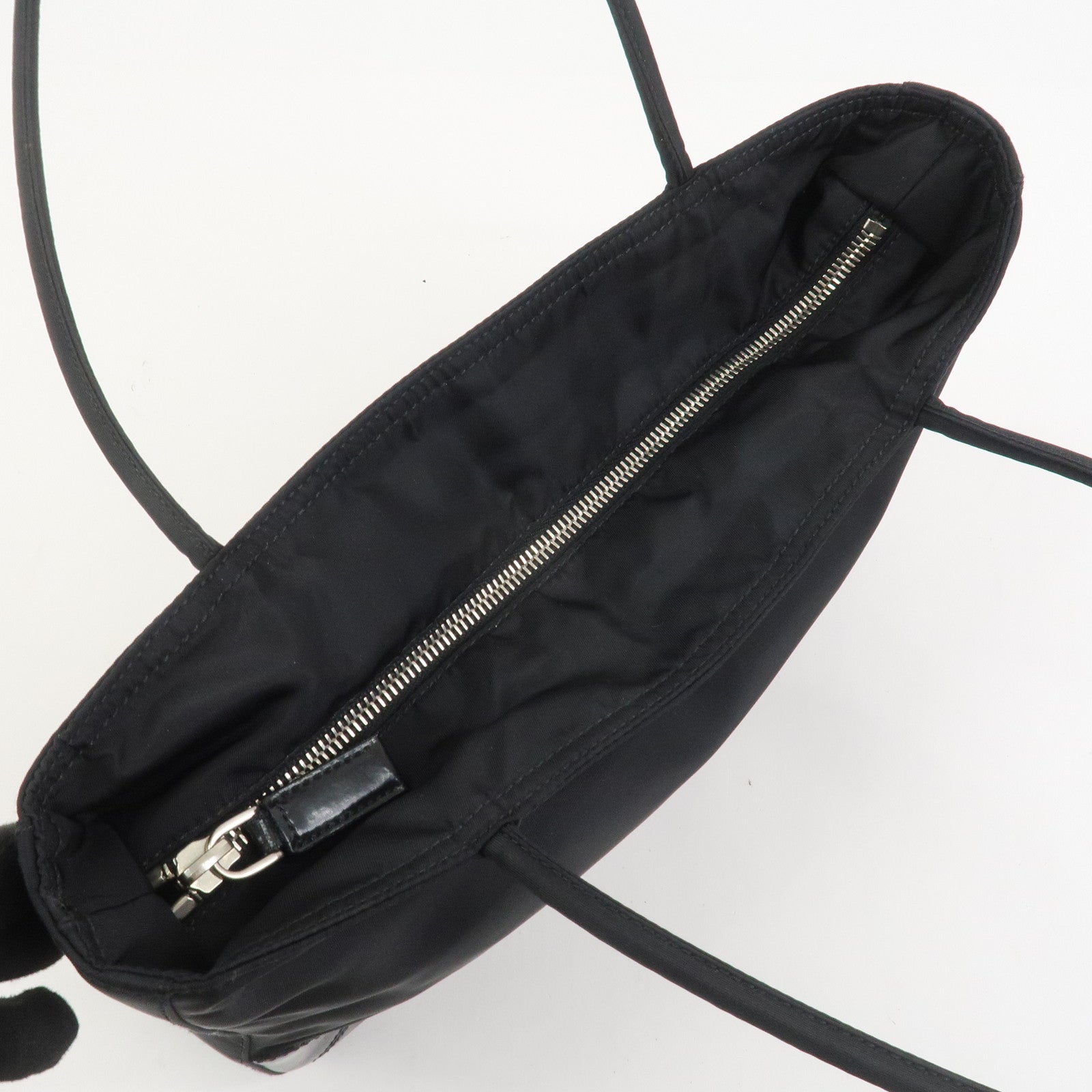 PRADA Triangle Logo Nylon Tote Bag Shoulder Bag Black