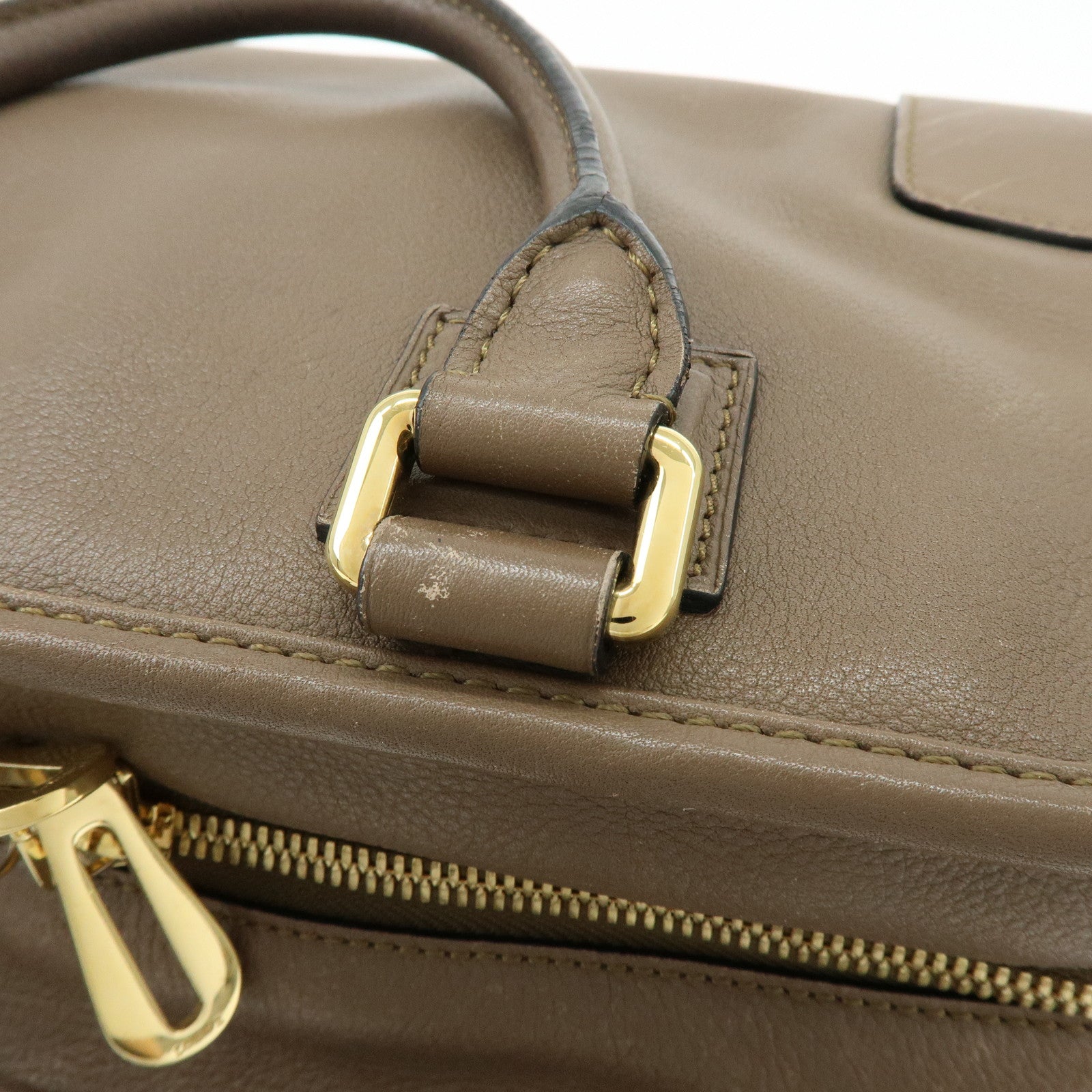 LOEWE Anagram Amazona 28 Leather Hand Bag Boston Bag Brown