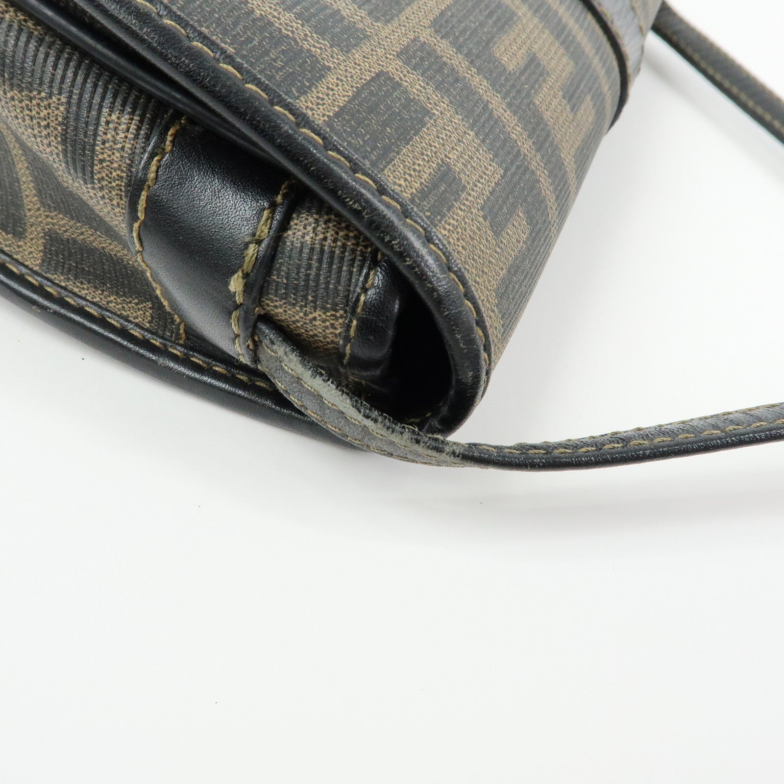 FENDI Zucca PVC Leather Canvas Shoulder Bag Brown Black