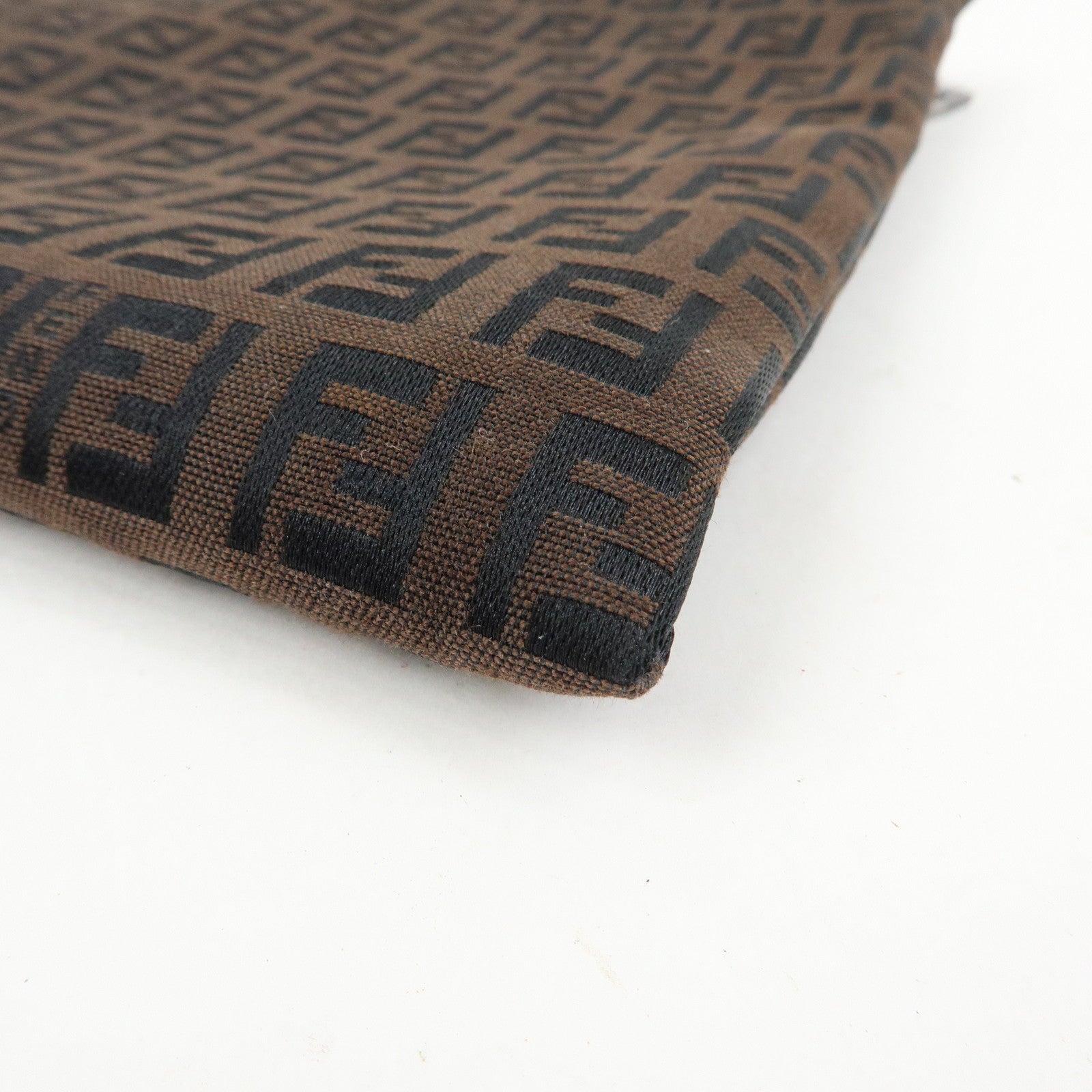 FENDI Zucchino Canvas Leather Pouch Brown 7N0014