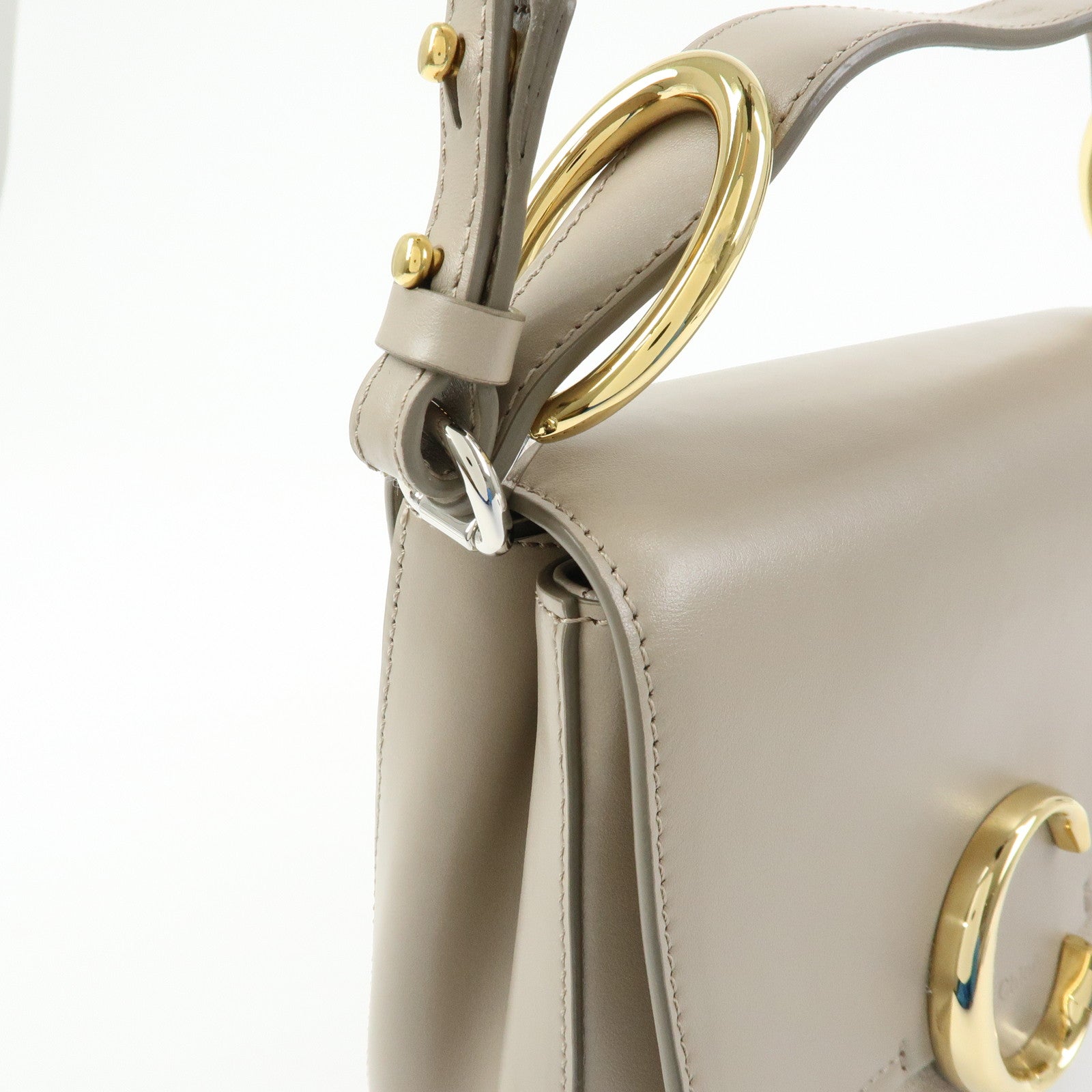 Chloe Chloe C Leather Suede 2Way Hand Bag Shoulder Bag Greige