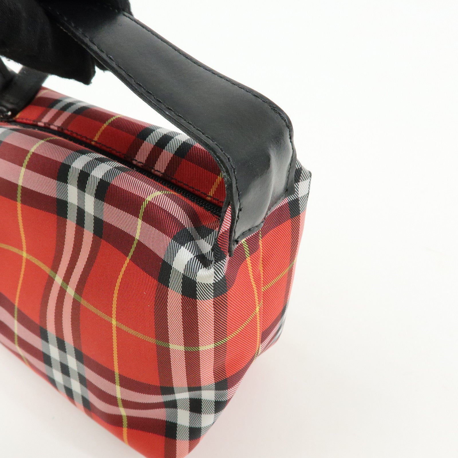 BURBERRY Canvas Plaid Leather Mini Hand Bag Red