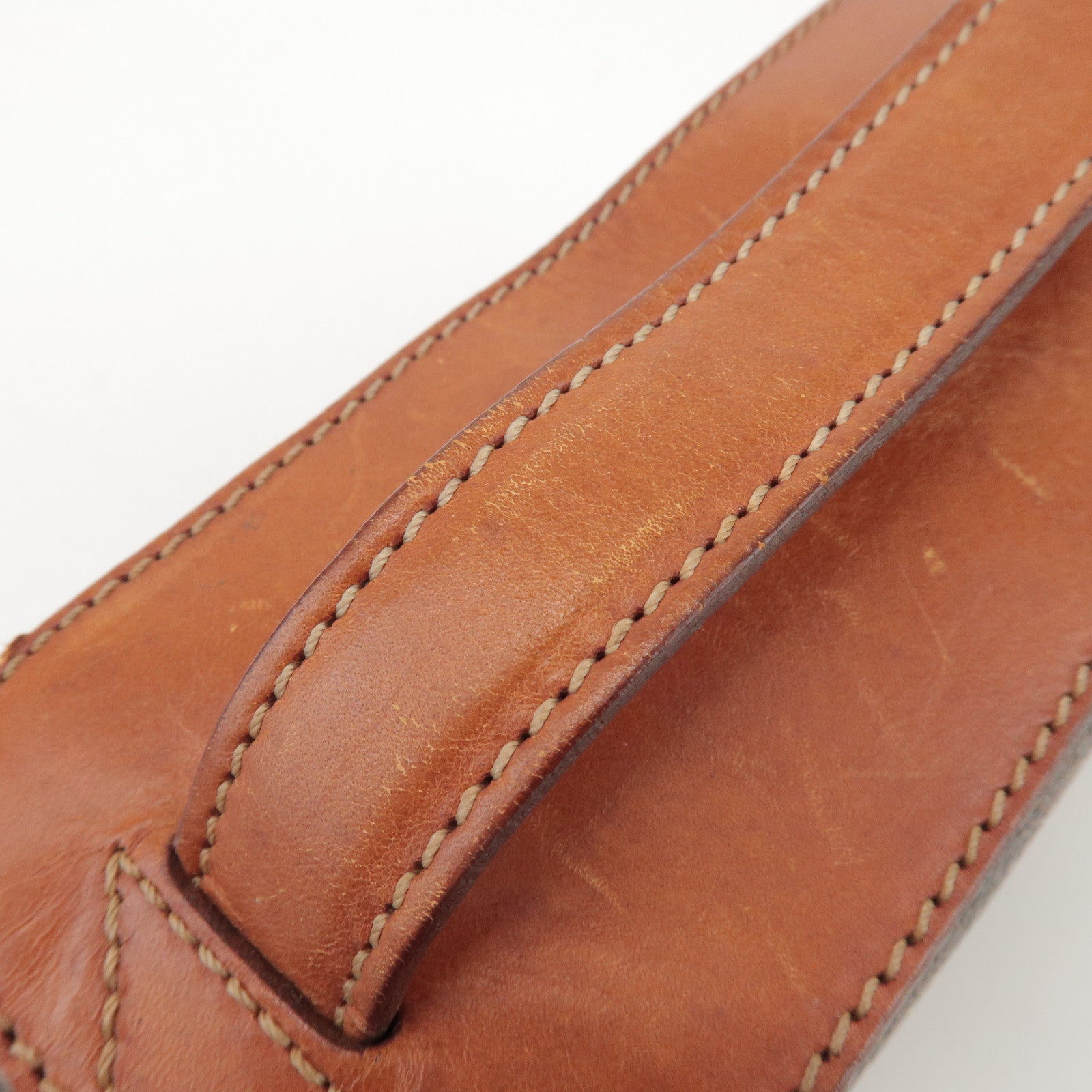CELINE Macadam PVC Coated Canvas Leather Hand Bag Vanity Bag Brown