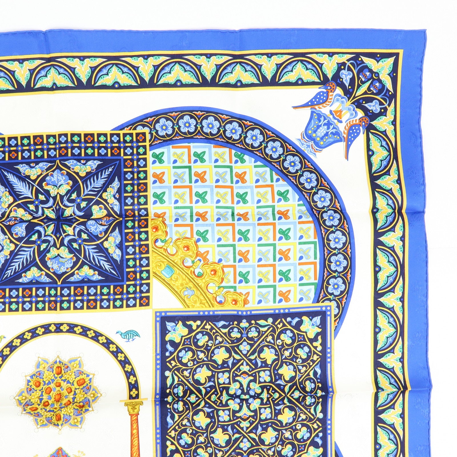 HERMES Carre 90 Silk 100% Scarf CIELS BYZANTINS Blue White