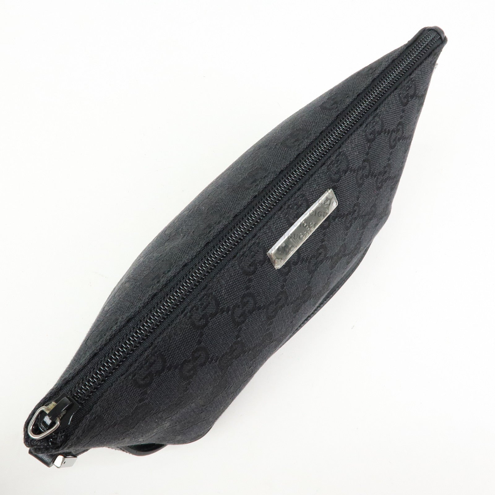 GUCCI Boat Bag GG Canvas Accessory Pouch Hand Bag Black 07198