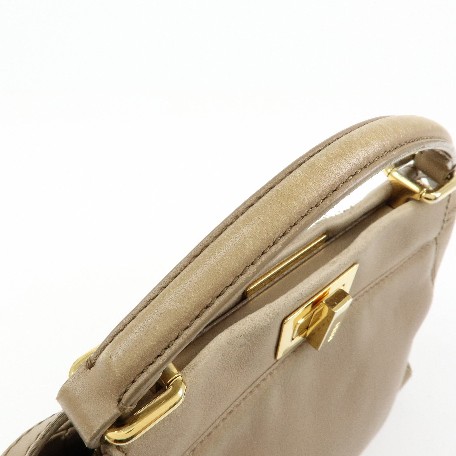 FENDI Mini Peekaboo Leather 2Way Shoulder Bag Hand Bag Beige 8BN244