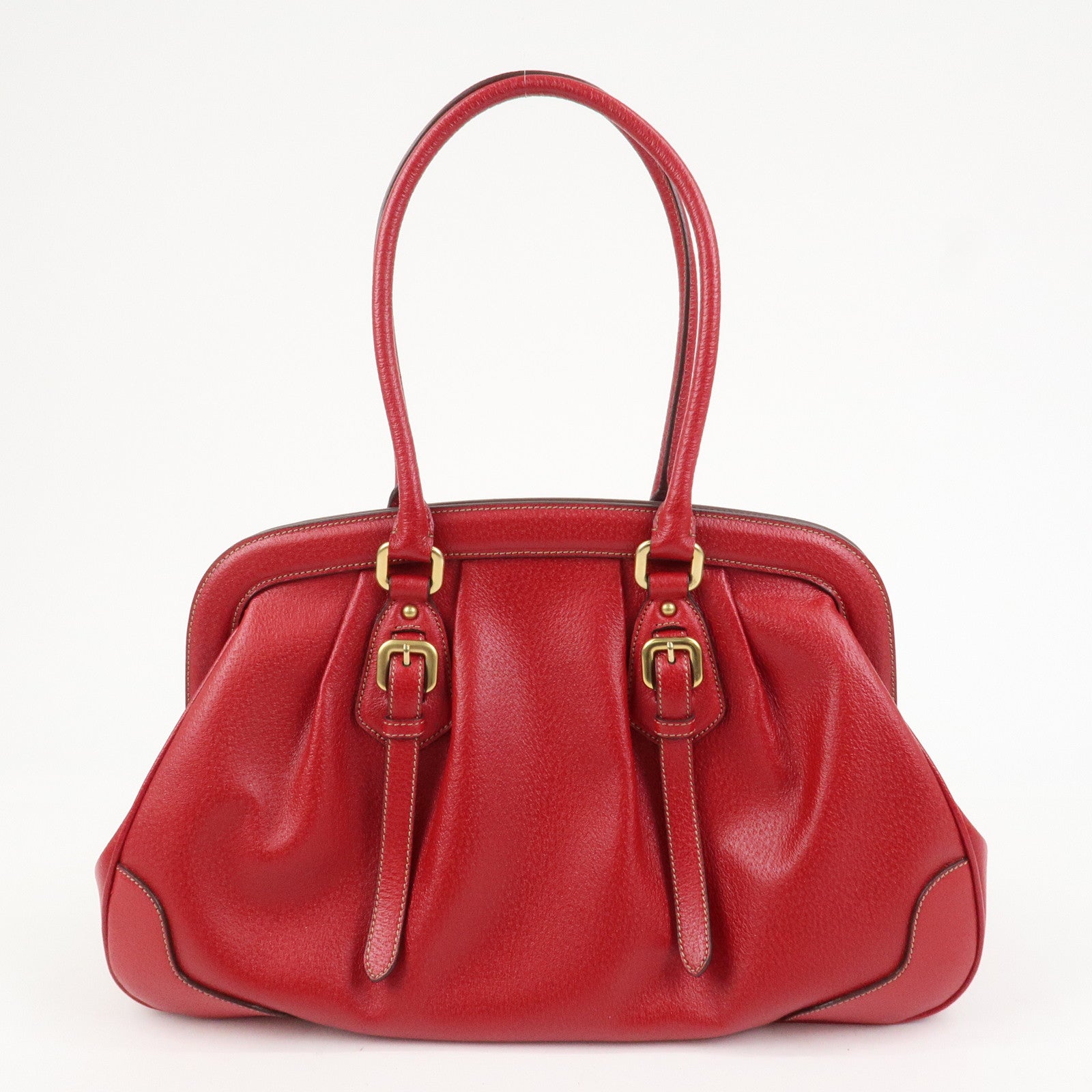 PRADA Logo Leather Hand Bag Shoulder Bag Red BR3508