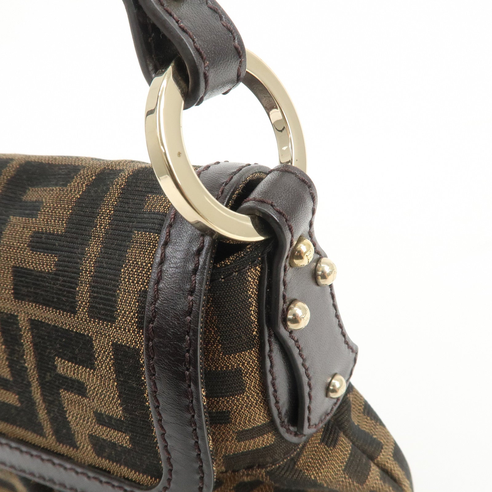 FENDI Zucca Canvas Leather Shoulder Bag Hand Bag Brown 8BR445