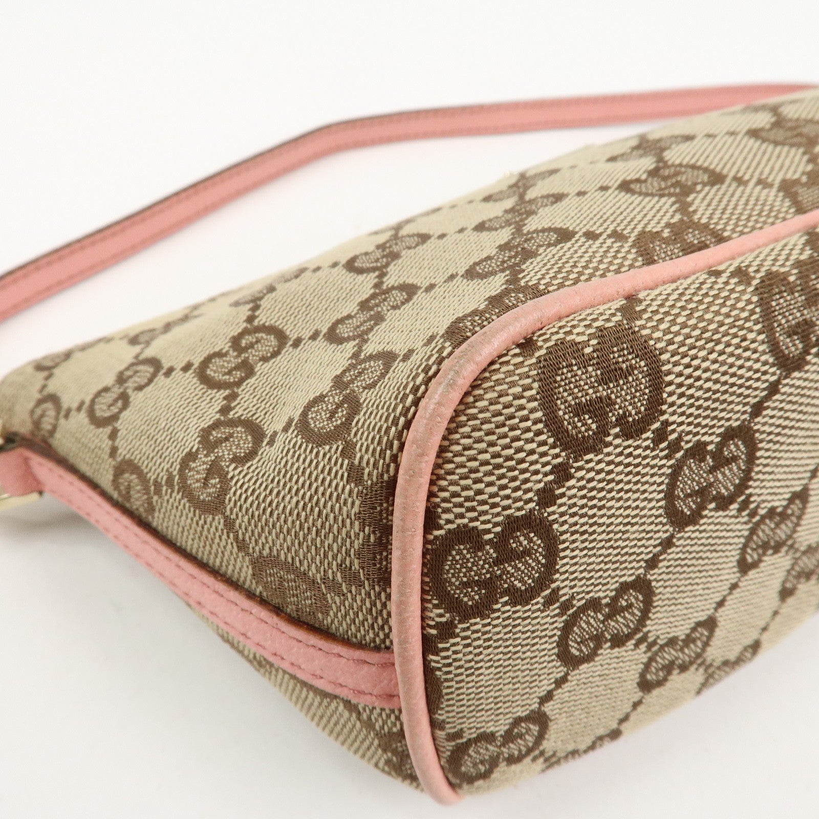 GUCCI Boat Bag GG Canvas Leather Hand Bag Beige Pink 07198