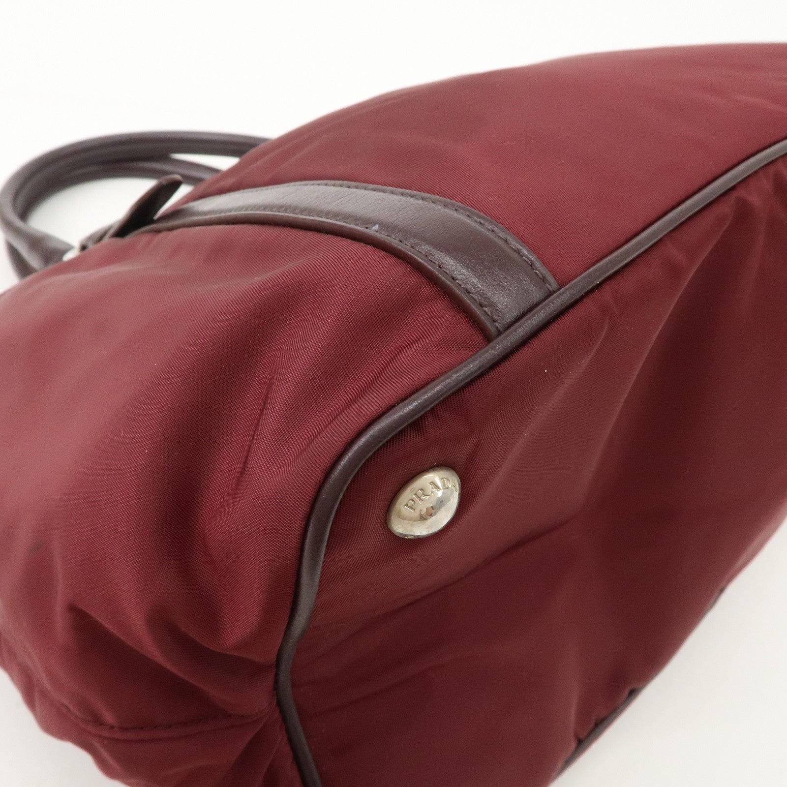 Prada Logo Tessuto Nylon Hand Bag Shoulder Bag Burgundy Red BR5116 Used