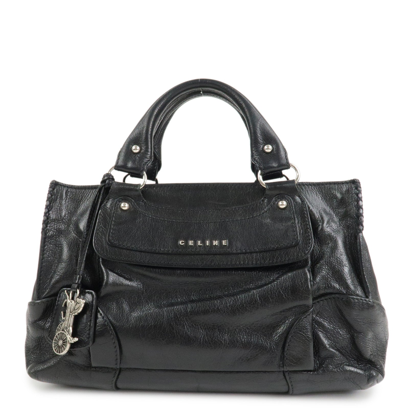 CELINE Boogie Bag Leather Hand Bag Tote Bag Black
