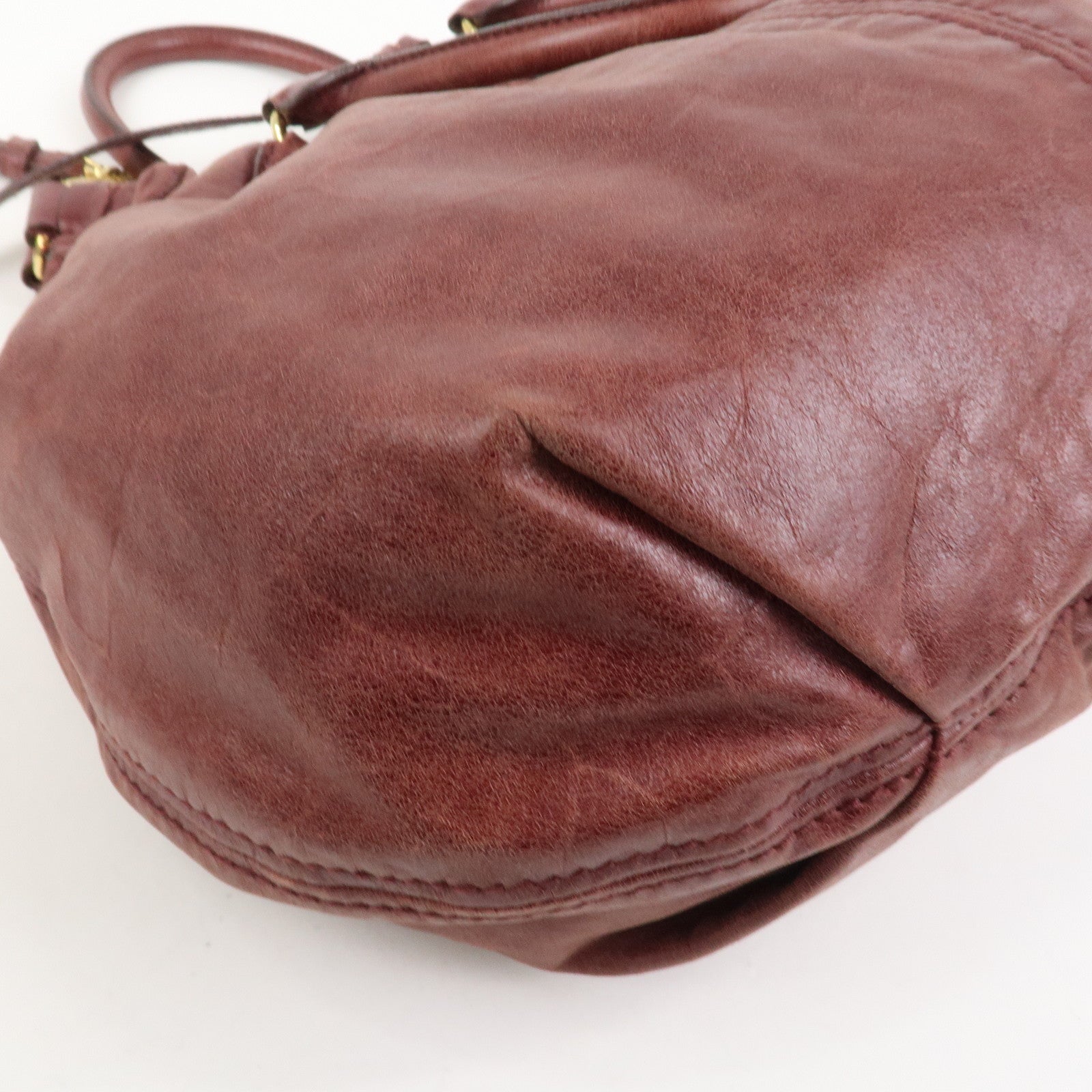 MIU MIU Logo Leather 2Way Bag Hand Bag Shoulder Bag Bordeaux