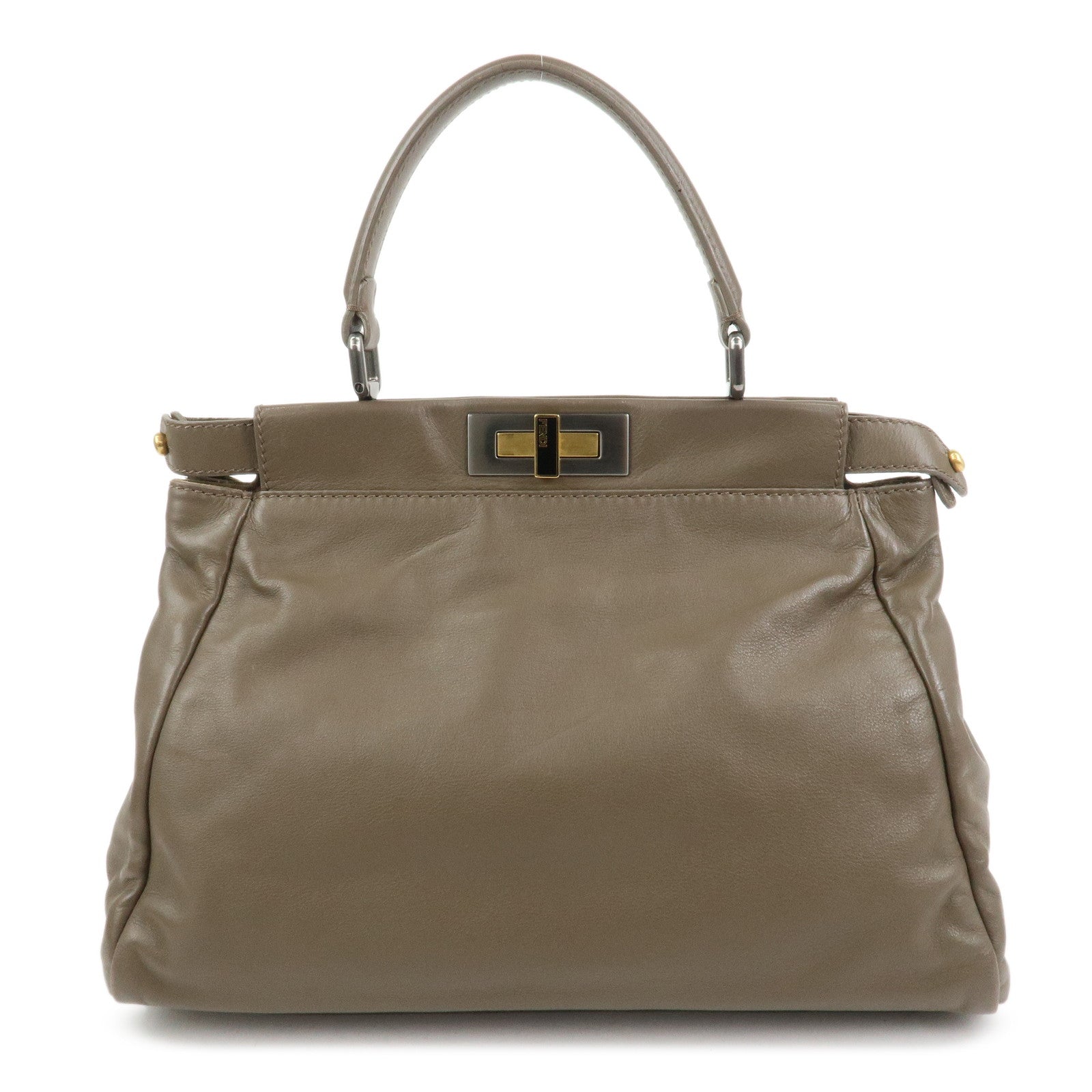 FENDI Leather Peekaboo 2Way Shoulder Bag Hand Bag Brown 8BN226