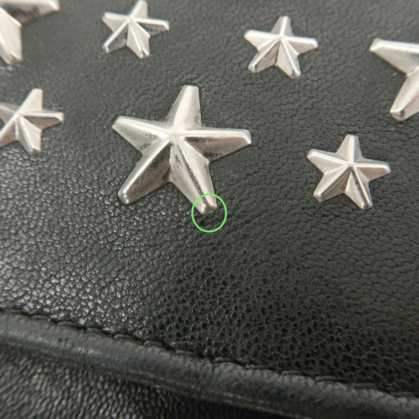 JIMMY CHOO Leather Studs Chain Wallet Shoulder Bag Black Used