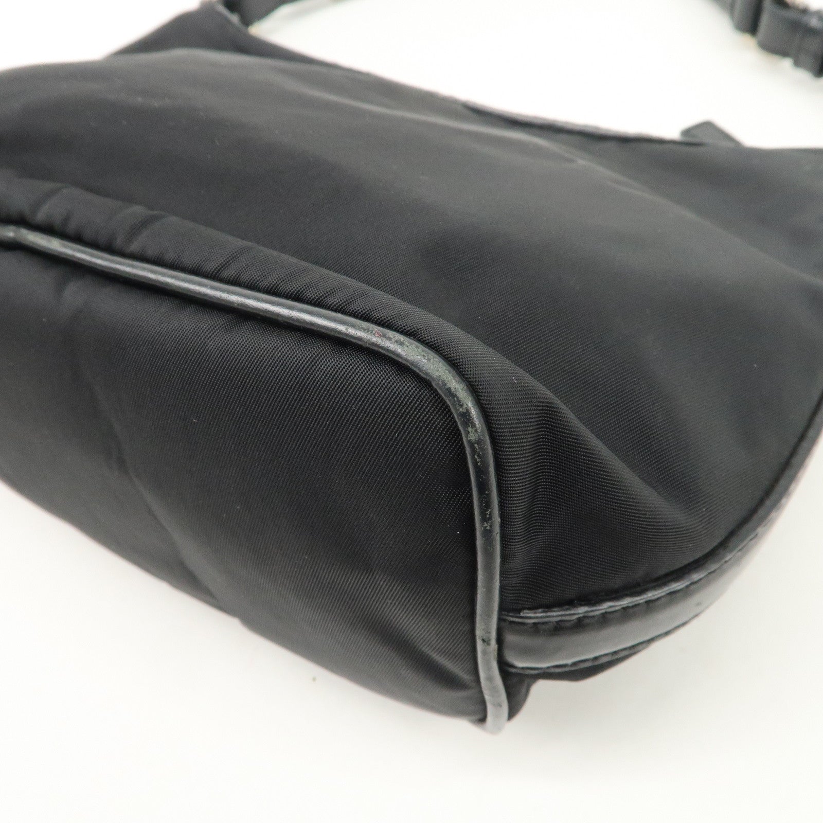 PRADA Triangle Logo Nylon Leather Shoulder Bag Hand Bag Black BR3121 Used