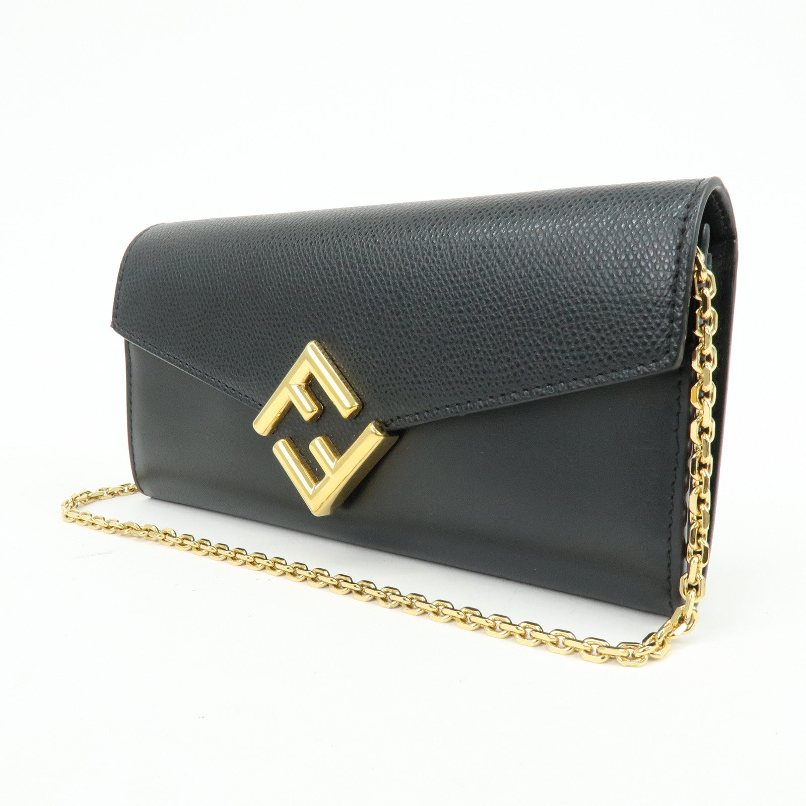 FENDI Leather Chain Wallet WOC Black 8M0365