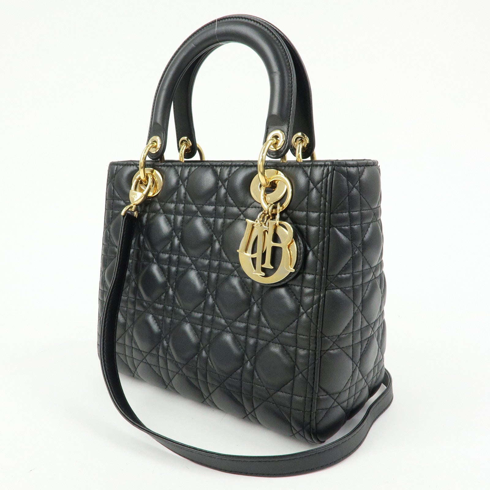 Christian Dior Lady Dior Canage Leather 2Way Bag Hand Bag Black
