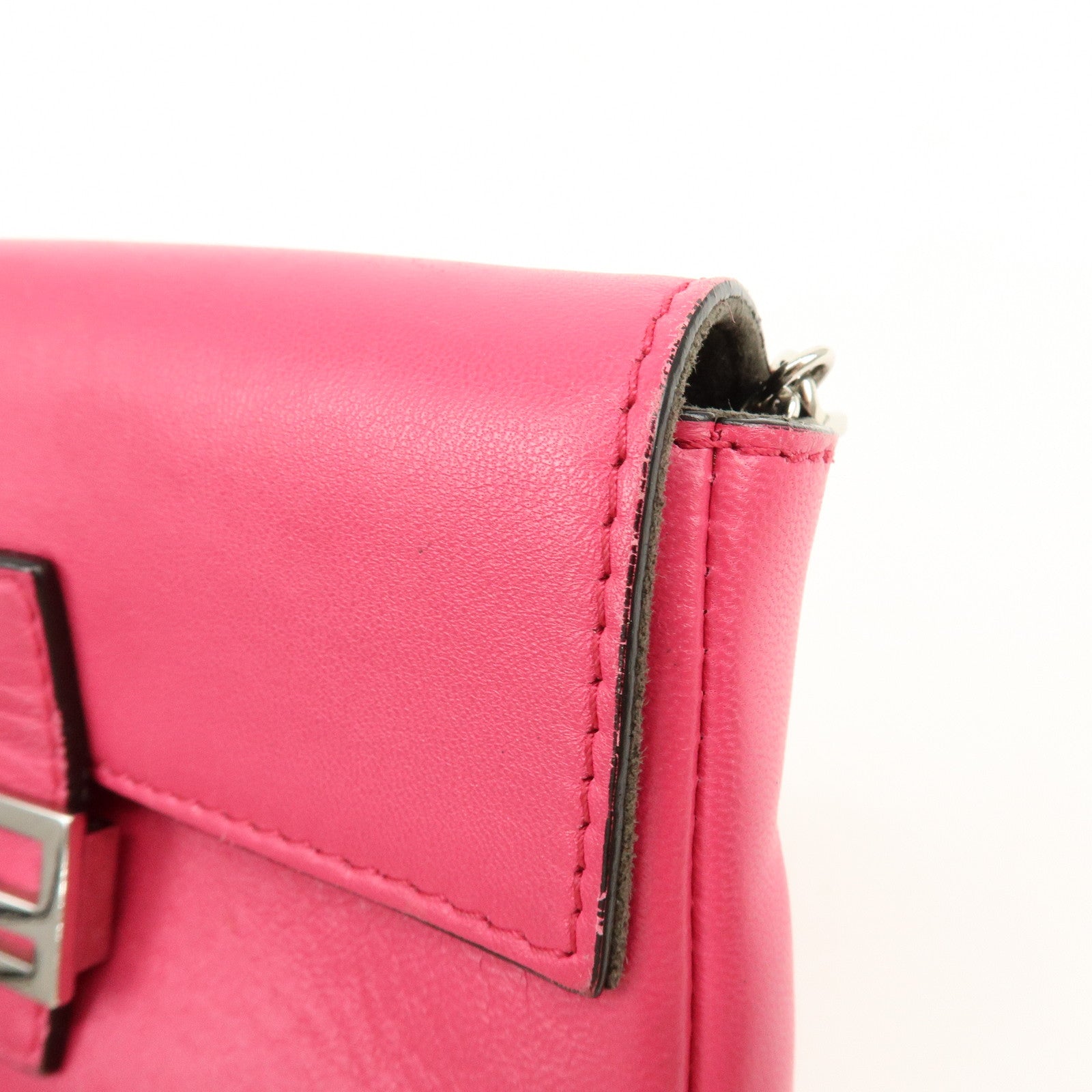 FENDI Leather Micro Baguette Shoulder Bag Crossbody Bag Pink 8M0354