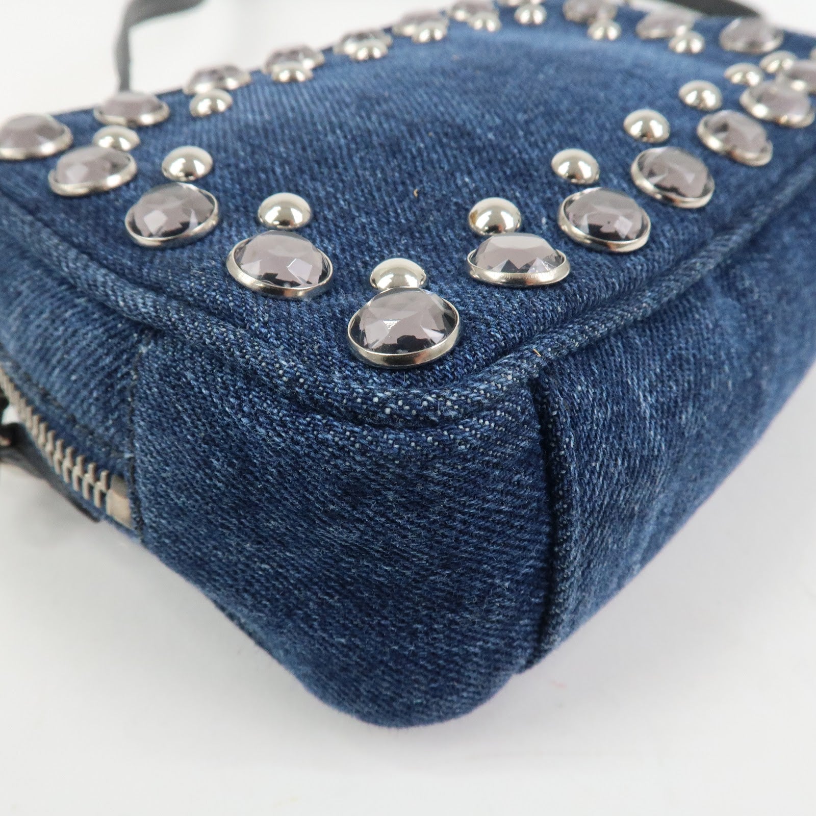 PRADA Logo Denim Leather Mini Shoulder Bag Camera Bag 1N1674