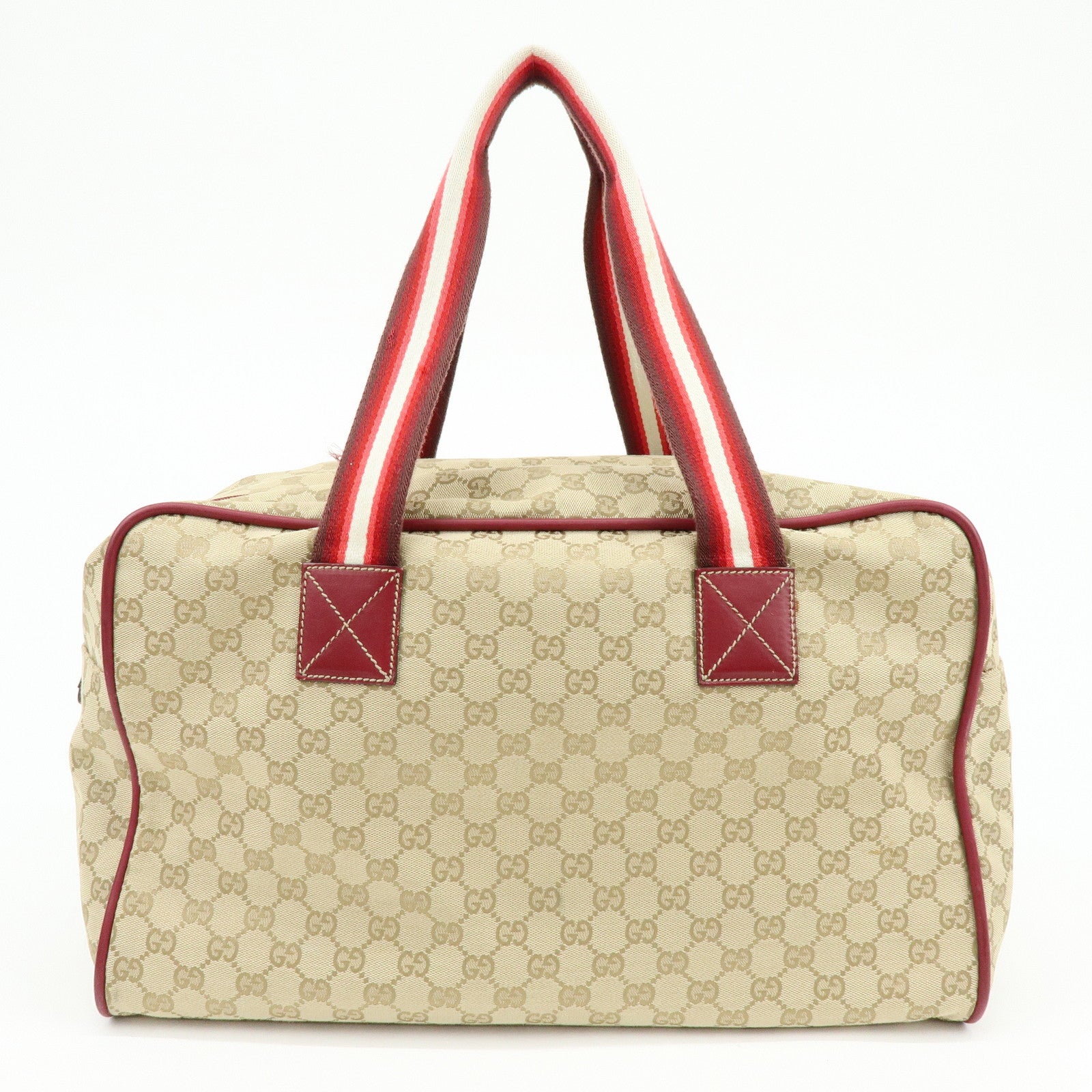 GUCCI GG Canvas Leather Boston Bag Shoulder Bag Beige Red 153240