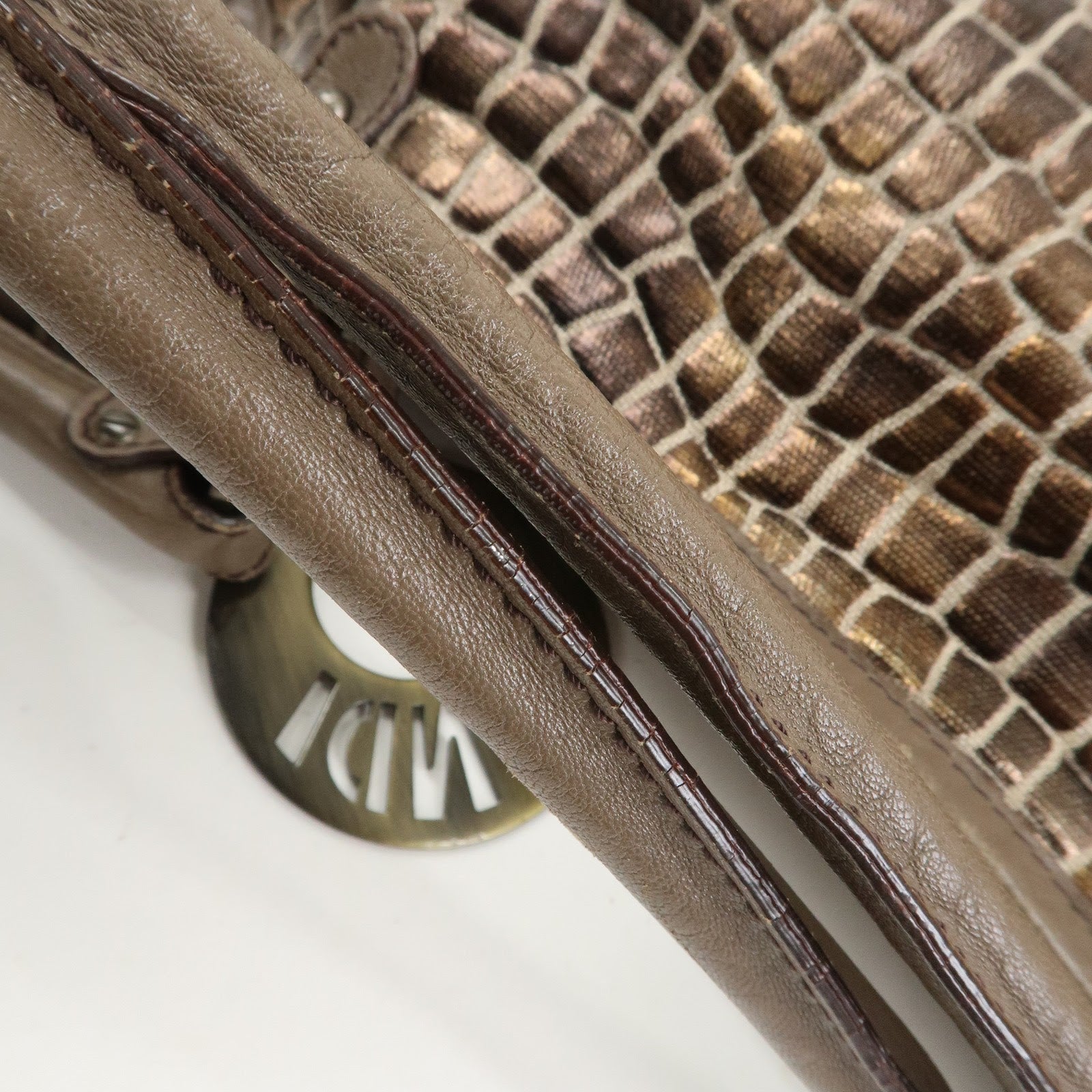 FENDI Embossed Leather Gathered Shoulder Bag Tote Bag Brown 8BH186