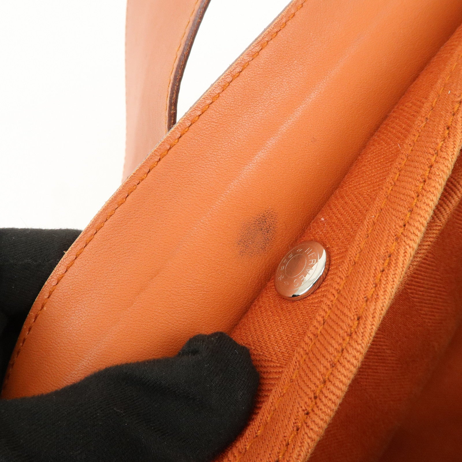 HERMES Valparaiso PM Toile Ash Leather Tote Bag Orange