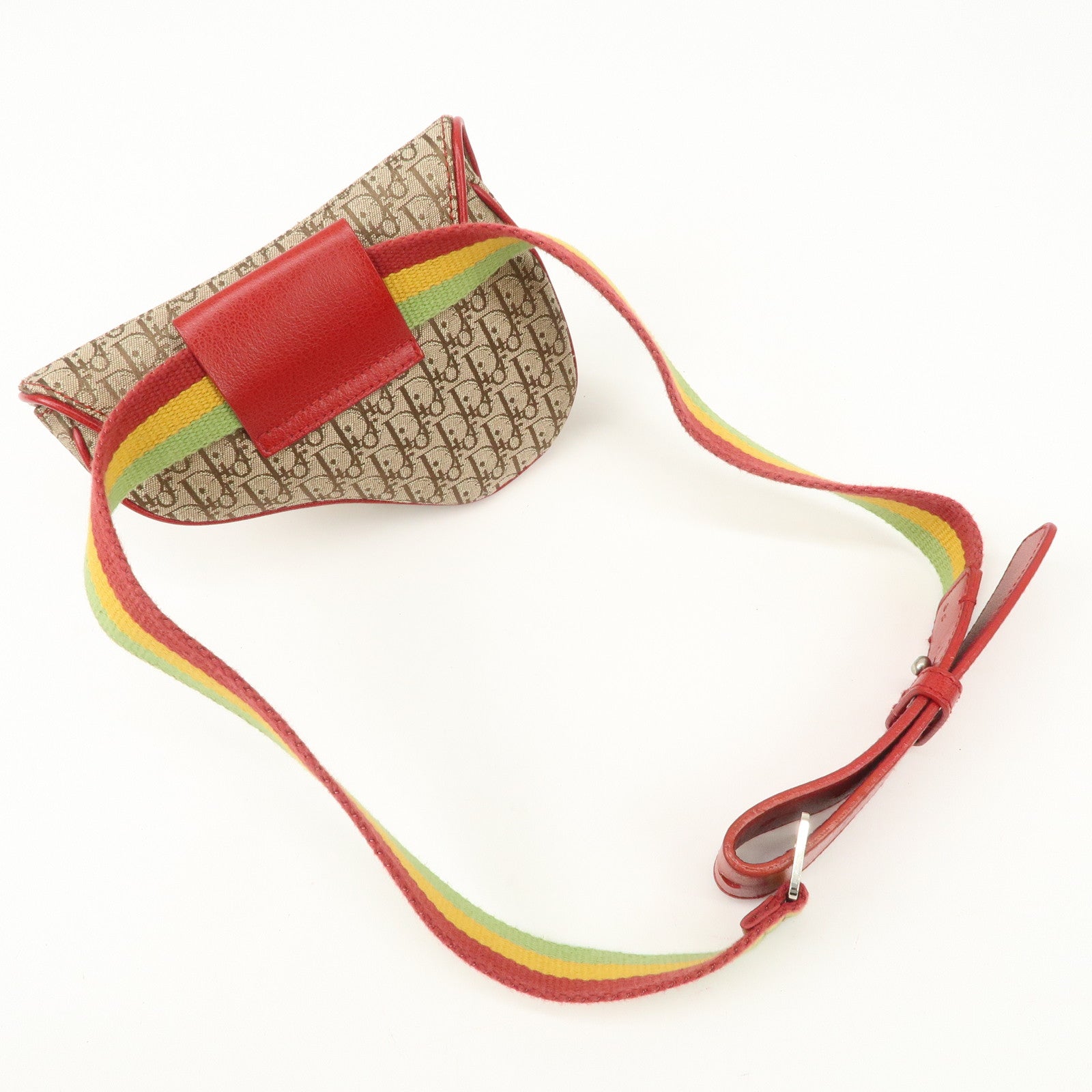Christian Dior Rasta Trotter Canvas Waist Pouch Beige Red Yellow