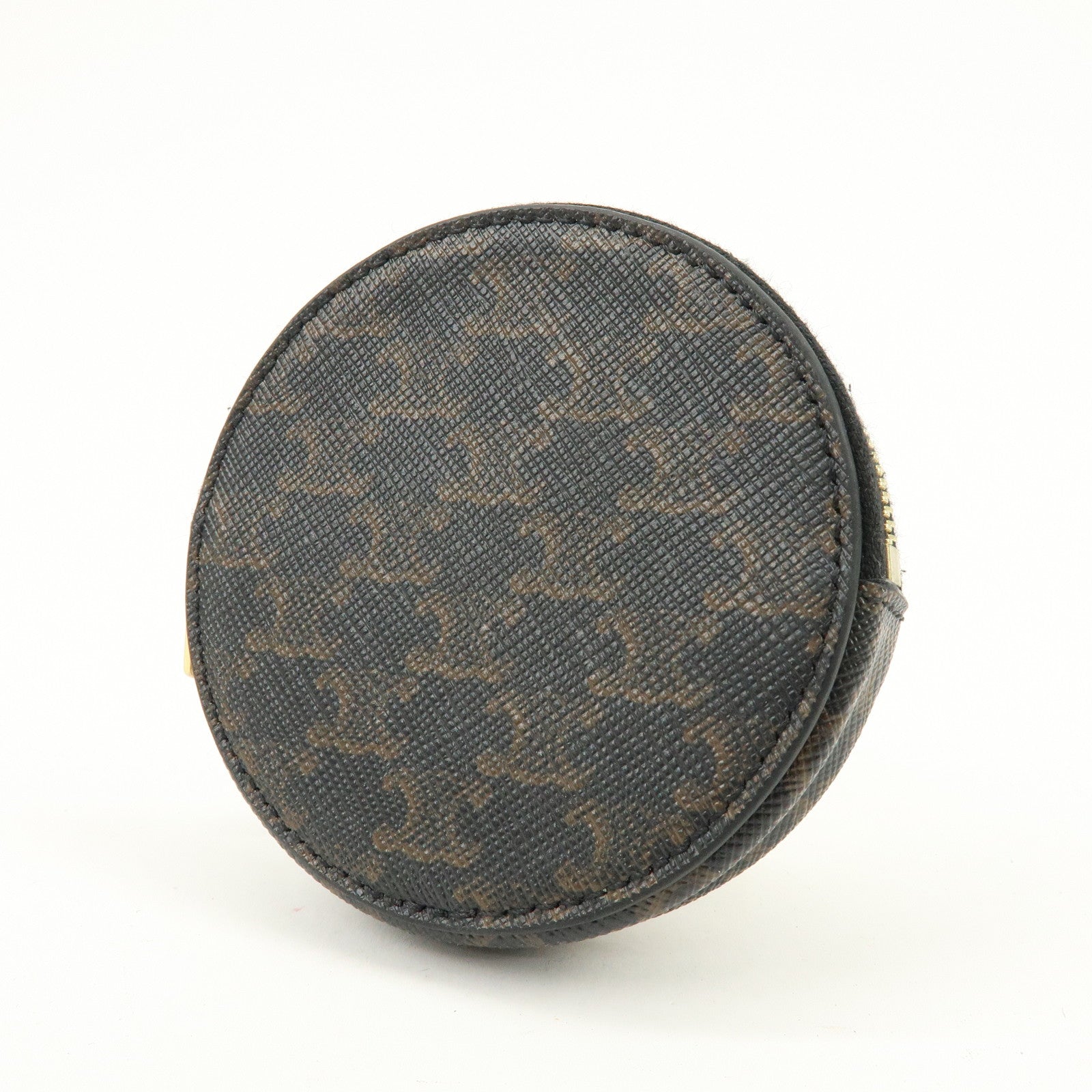 CELINE Triomphe PVC Leather Coin Case Coin Wallet Black Brown