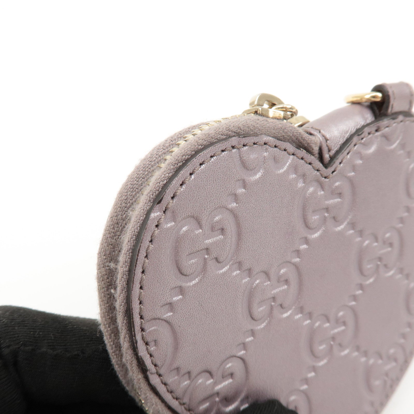 GUCCI Lovely Heart Guccissima Leather Coin Case Light Purple 152615 Used