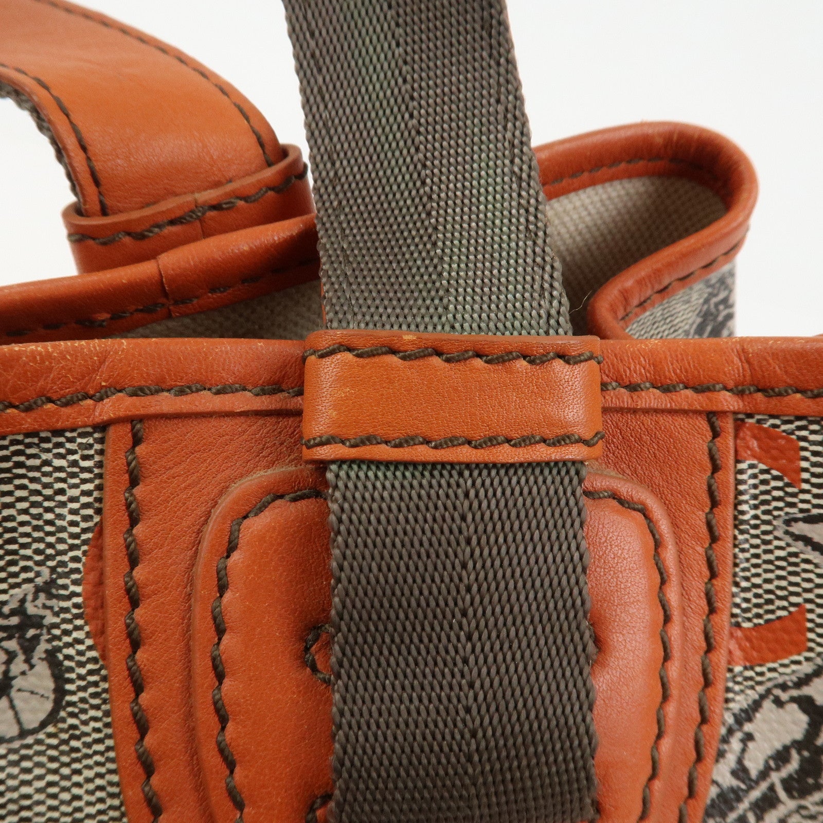 CELINE C Macadam PVC Canvas Tote Bag Hand Bag Brown Orange