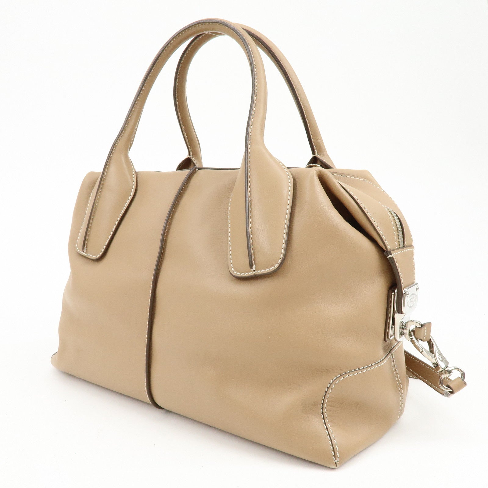 TOD'S D-Cube Leather 2Way Bag Hand Bag Shoulder Bag Beige