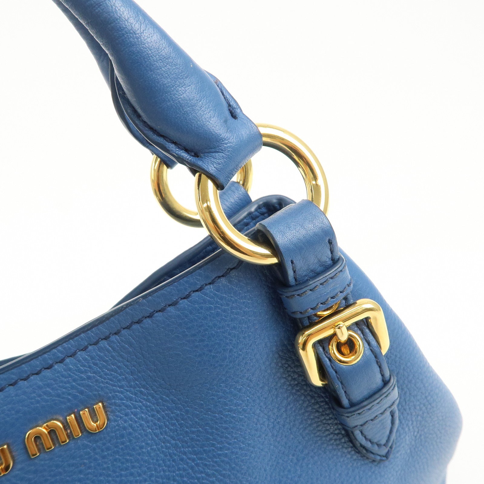 MIU MIU Madras Leather 2Way Shoulder Bag Hand Bag Blue RN0886