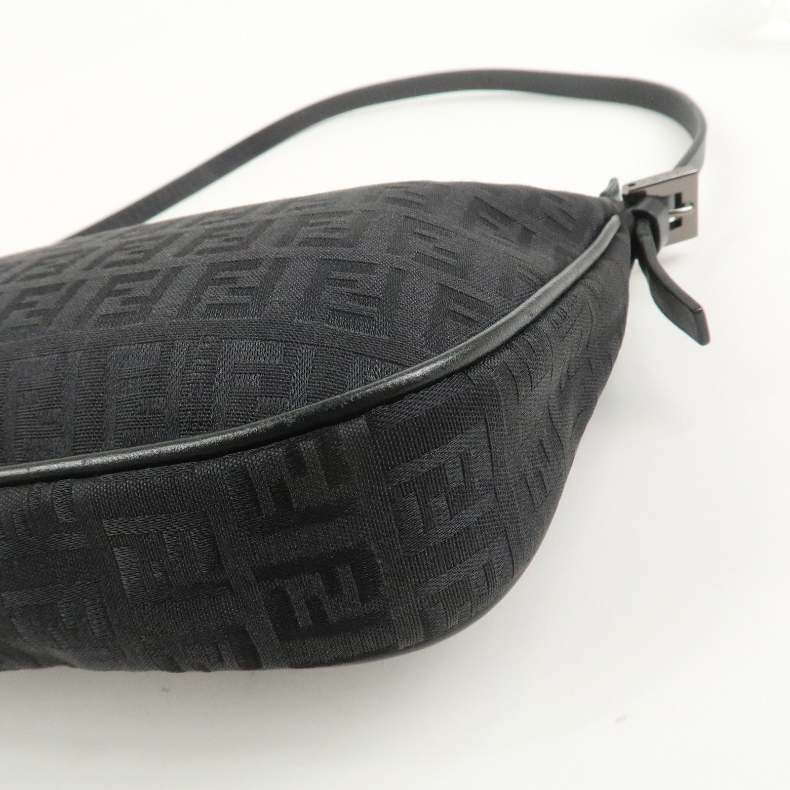 FENDI Zucchino Canvas Leather Shoulder Bag Hand Bag Black