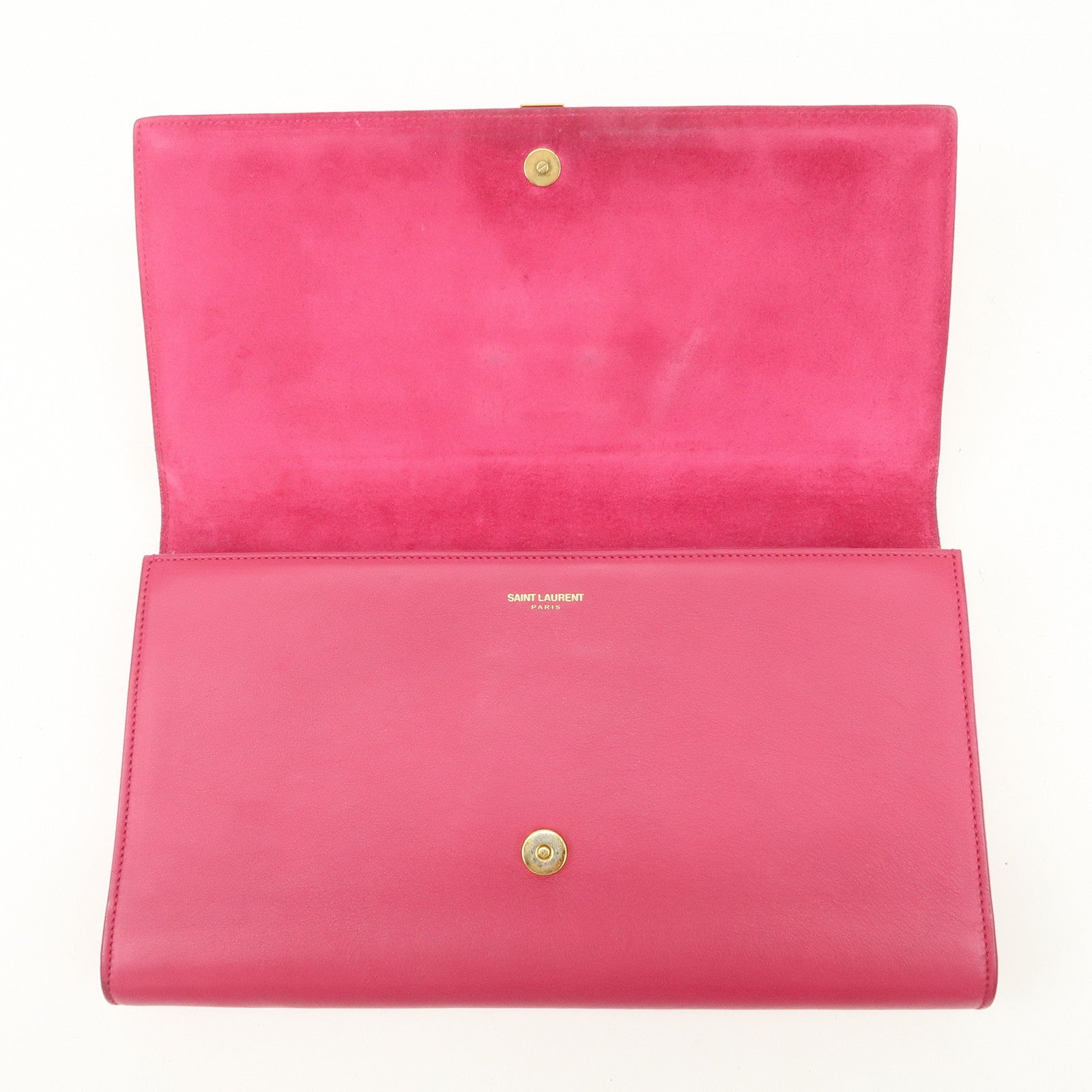 SAINT LAURENT PARIS Leather Clutch Bag Pink Gold HDW Used