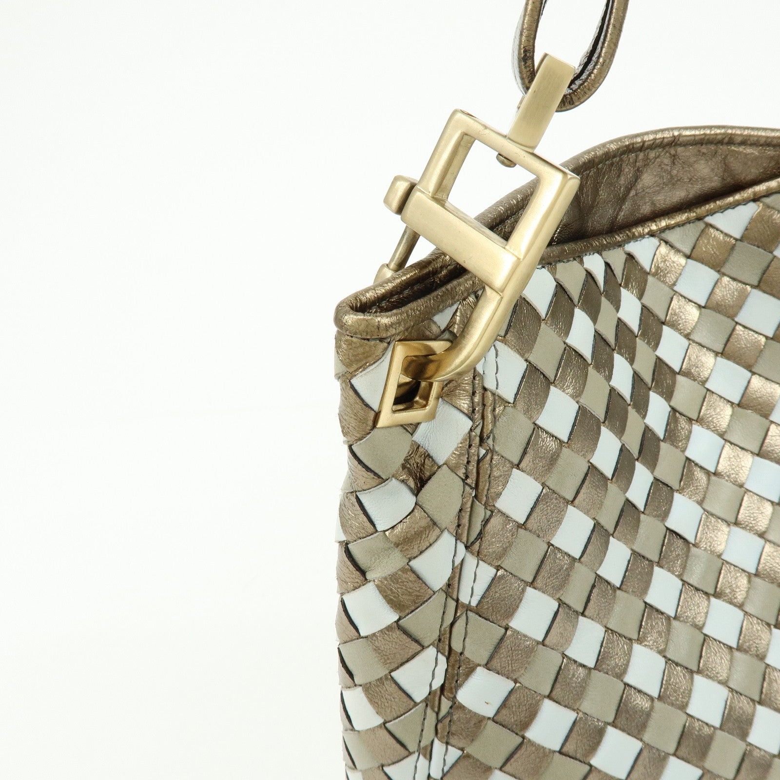 BOTTEGA VENETA Intrecciato Leather Shoulder Bag Gold Blue 101001