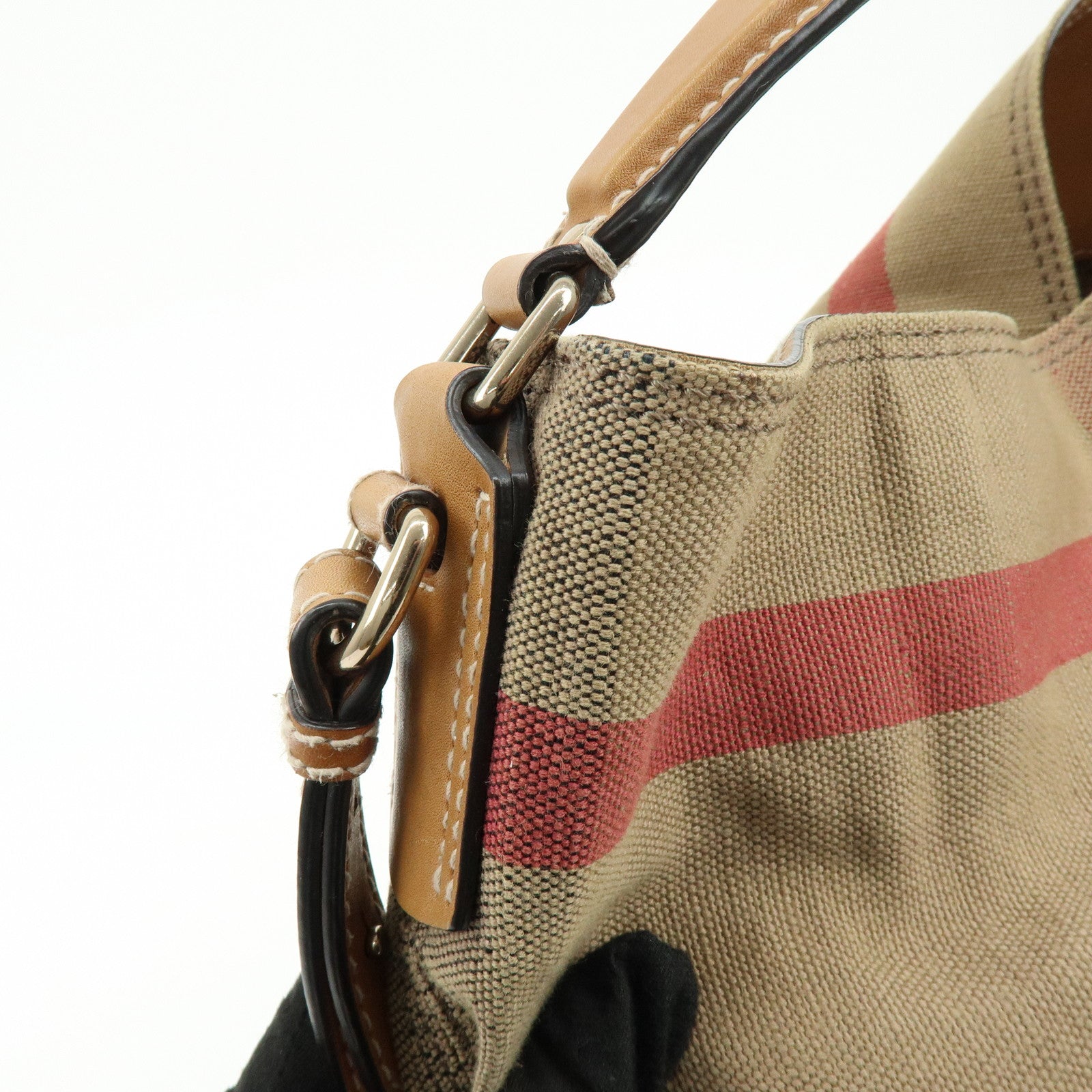 Burberry Canvas Leather 2Way Shoulder Hand Bag Plaid Beige Camel