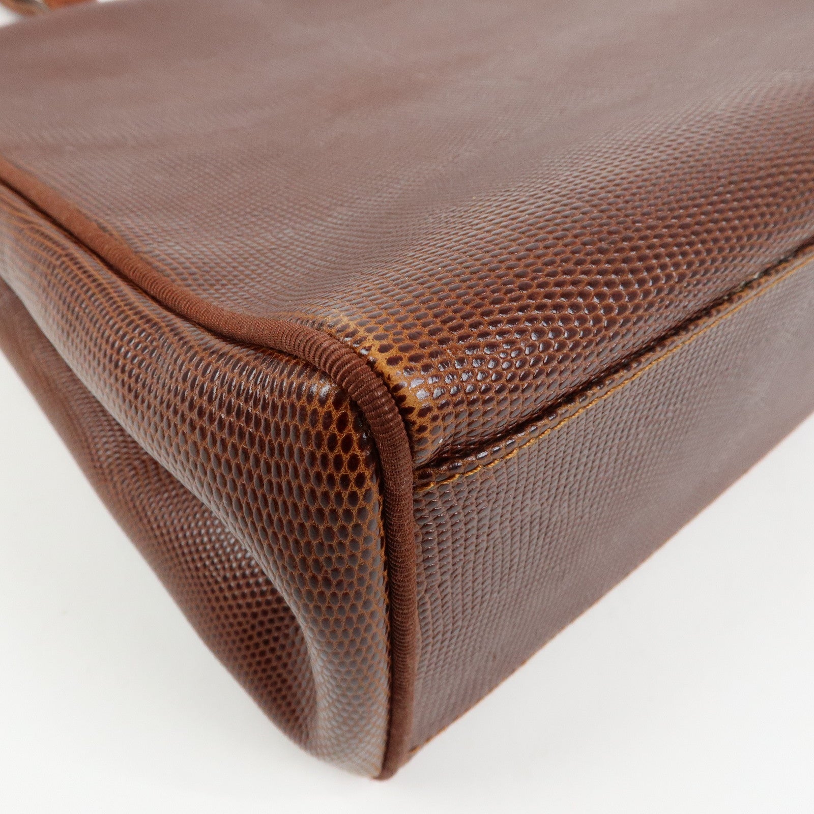 Ferragamo Vara Embossed Leather Tote Bag Shoulder Bag Brown