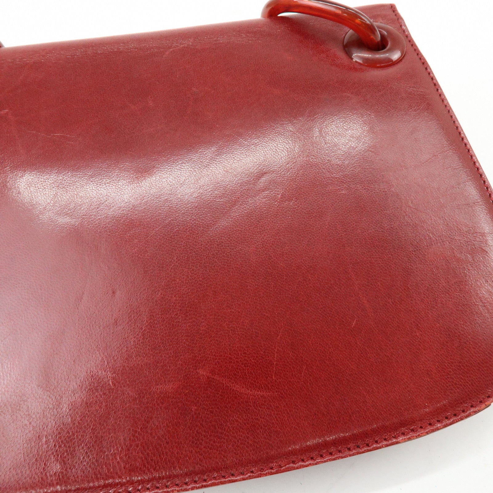 PRADA Logo Leather Plastic Chain Shoulder Bag Hand Bag Red