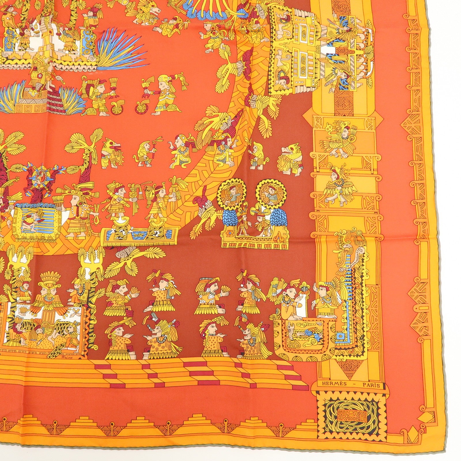 HERMES Carre 90 Silk 100% Scarf ASTRES et SOLEILS Red Orange