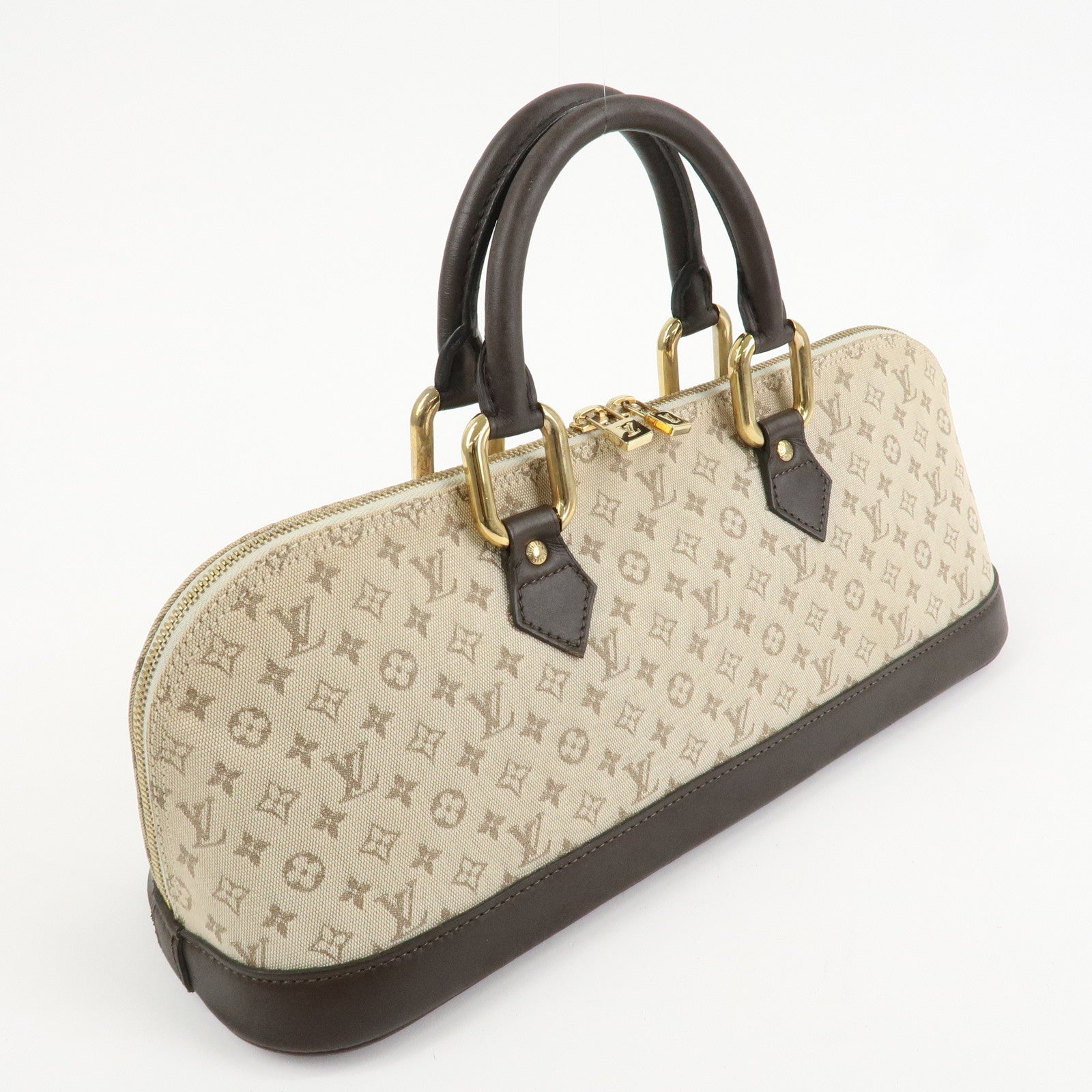 Louis Vuitton Monogram Mini Leather Canvas Hand Bag Khaki M92205 Used