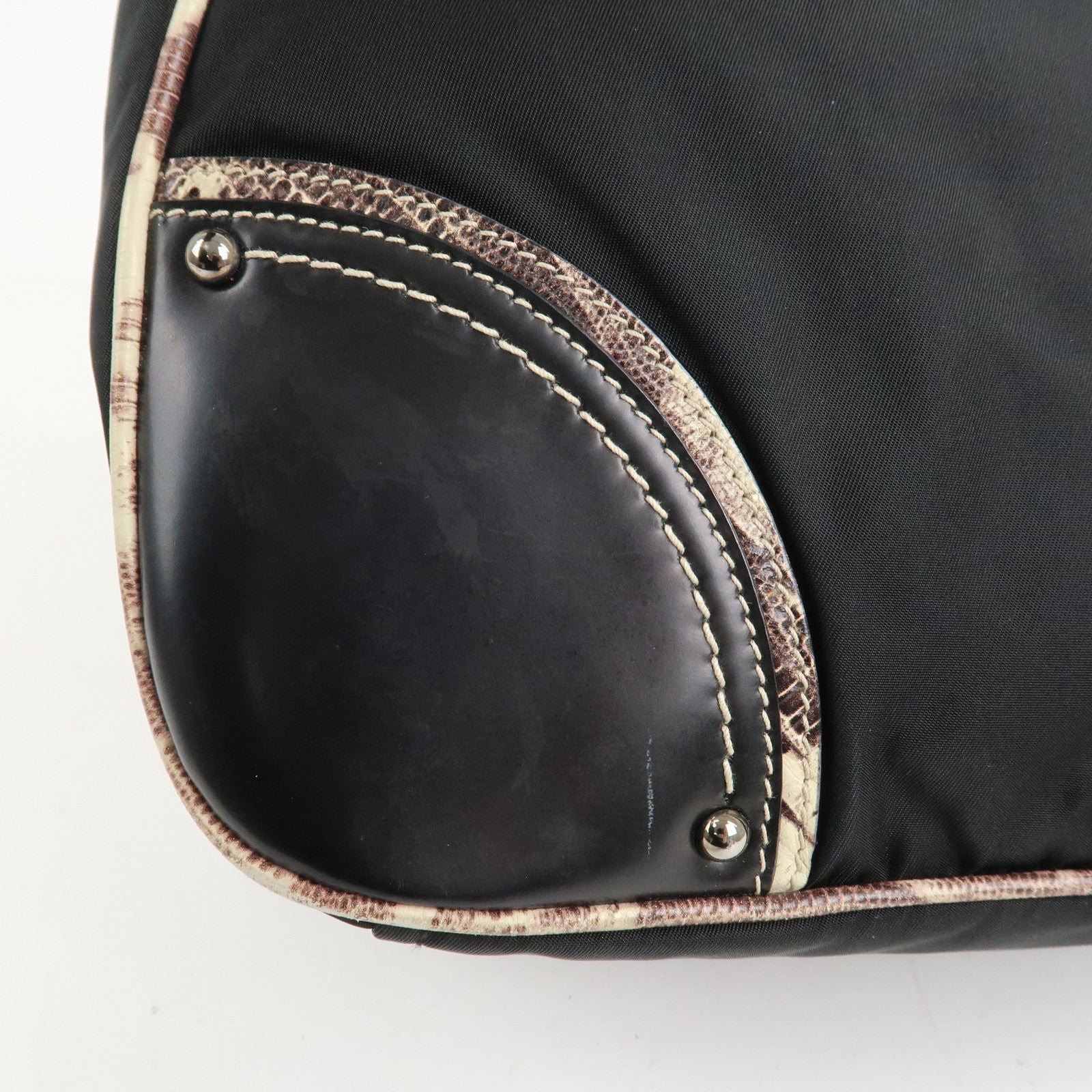 PRADA Triangle Logo Nylon Leather Shoulder Bag Black BR2840