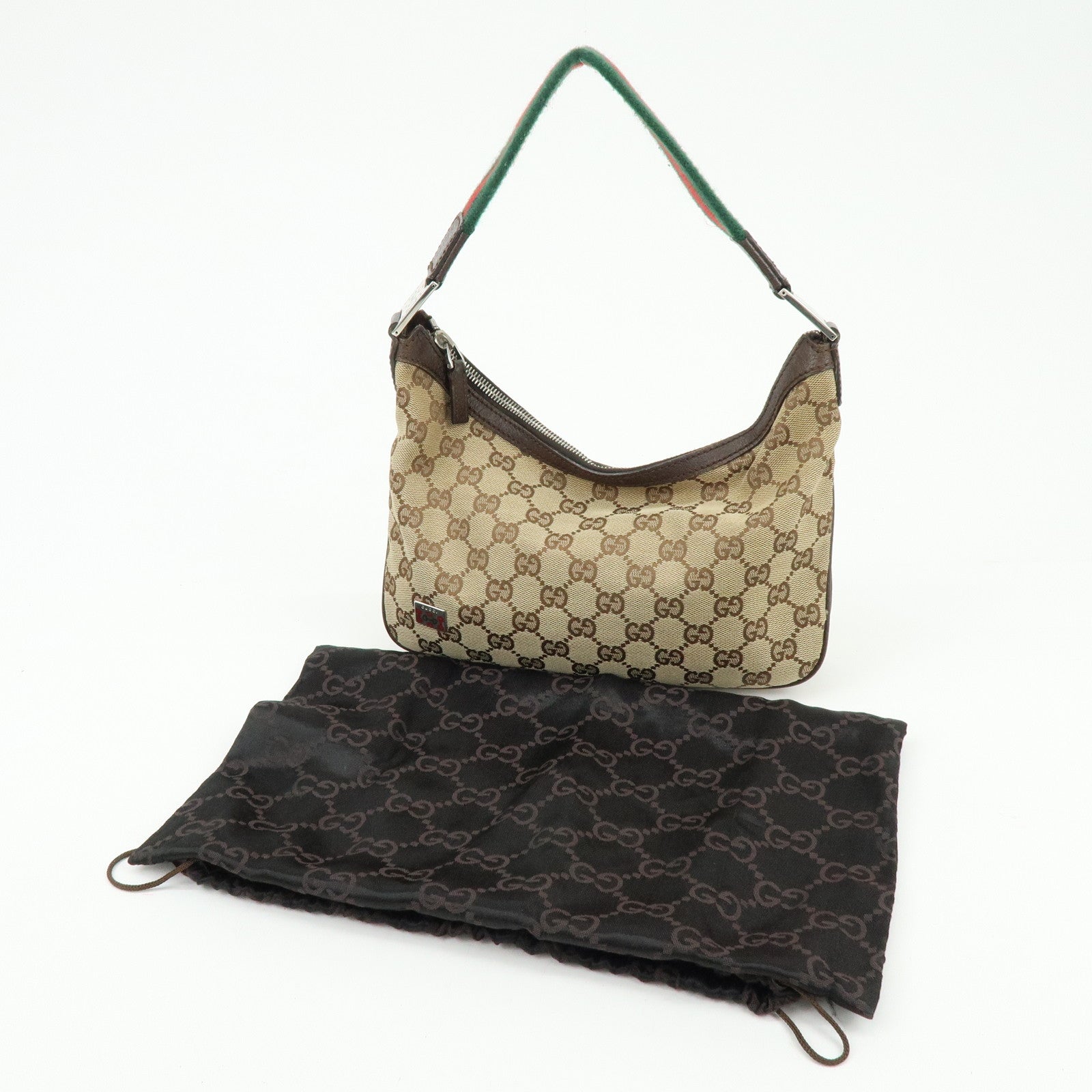 GUCCI Sherry Line GG Canvas Leather Hand Bag Beige Brown 145812