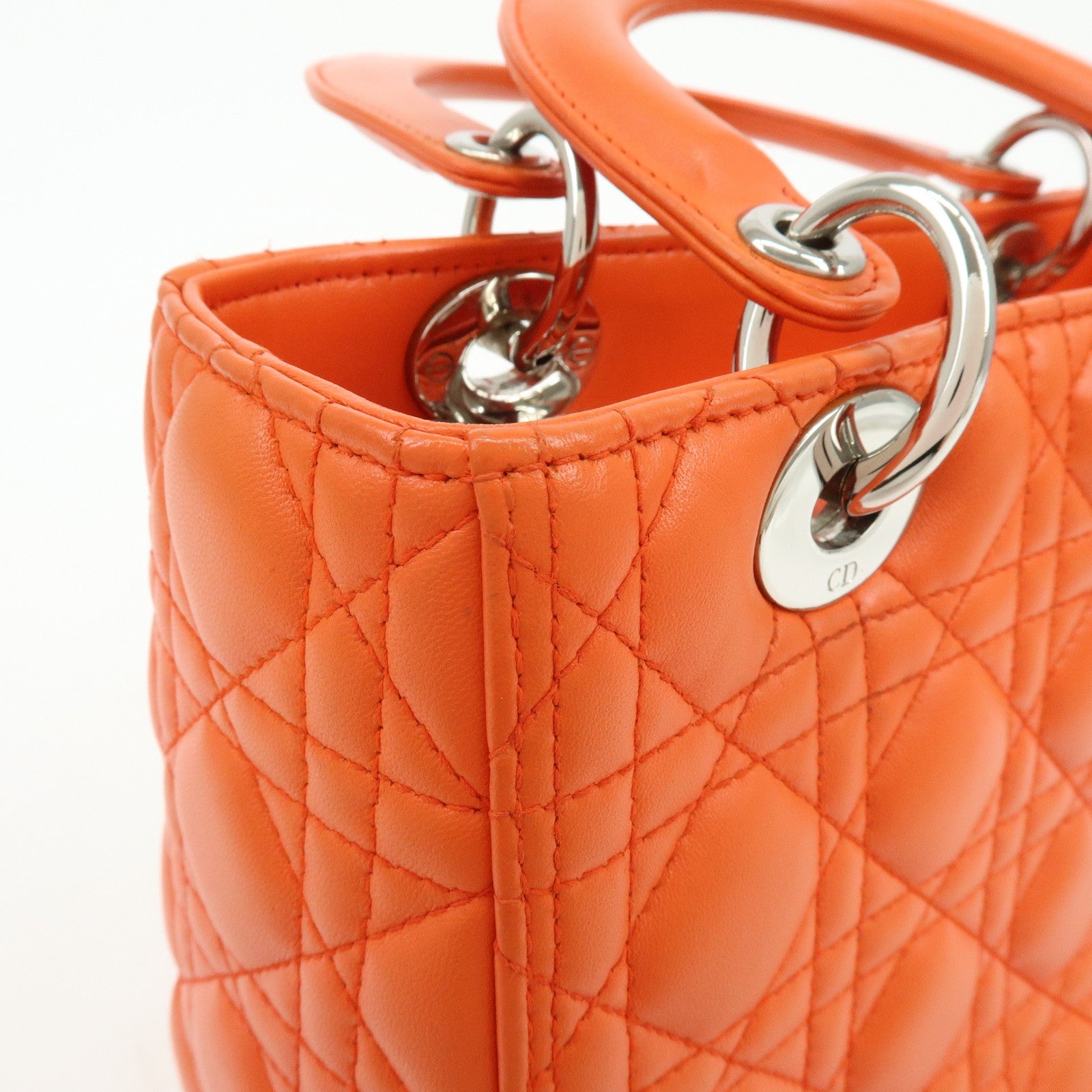Christian Dior Lady Dior Cannage 2Way Hand Bag Shoulder Bag Orange