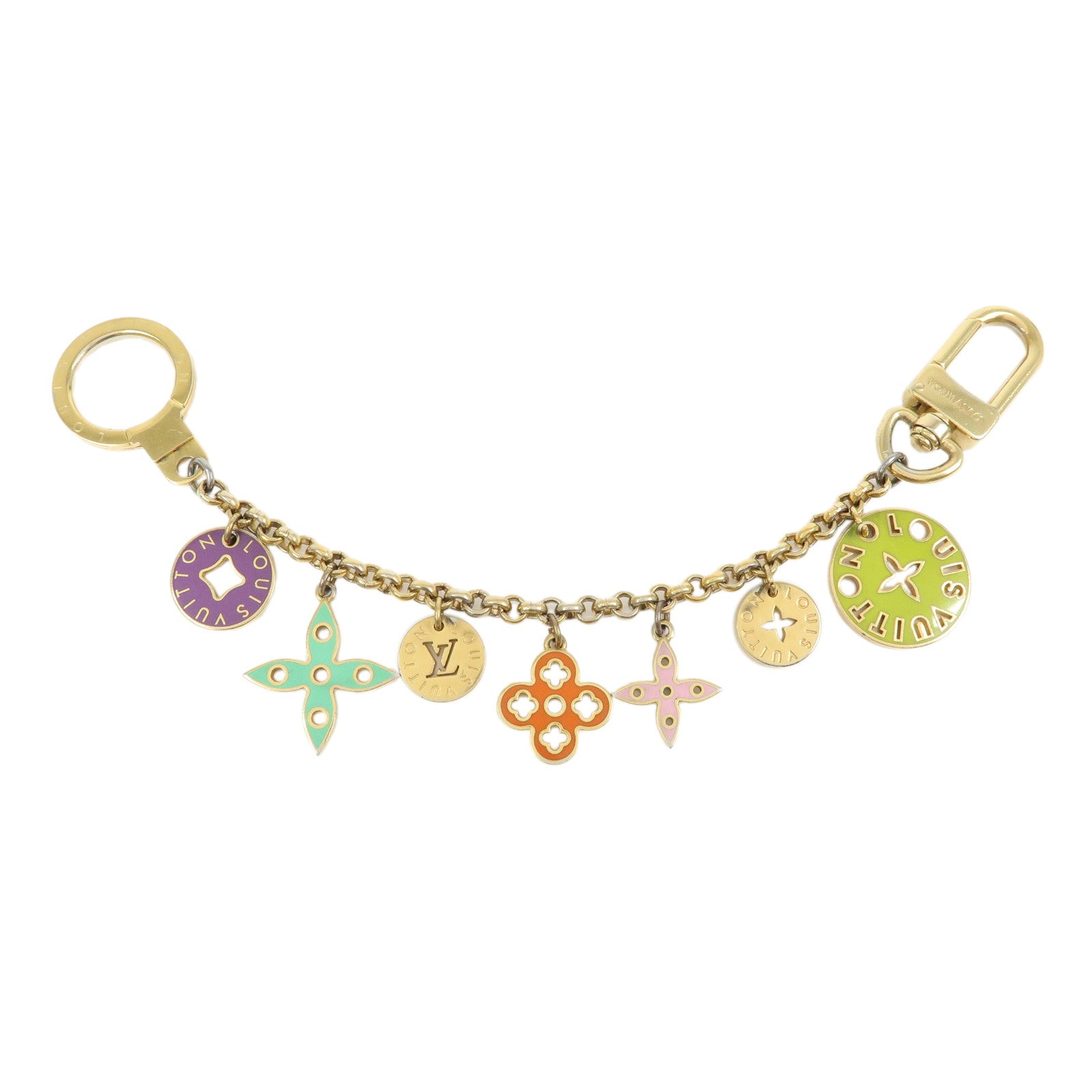 Louis Vuitton Logo Plate Metal Bag Charm Key Chain Silver M65367