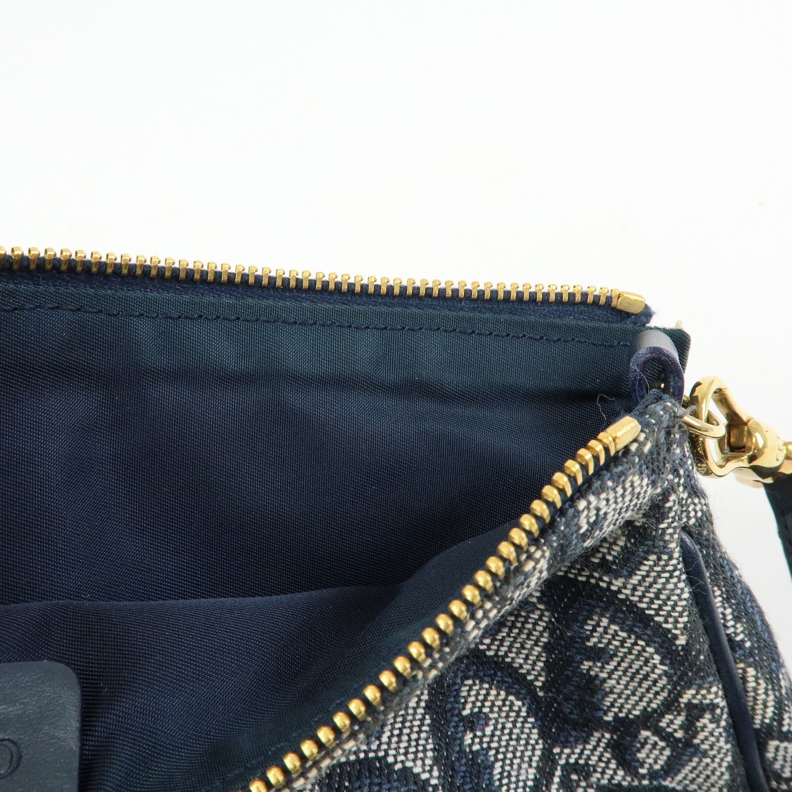 Christian Dior Trotter Jacguard Leather Saddle Bag Pouch Navy