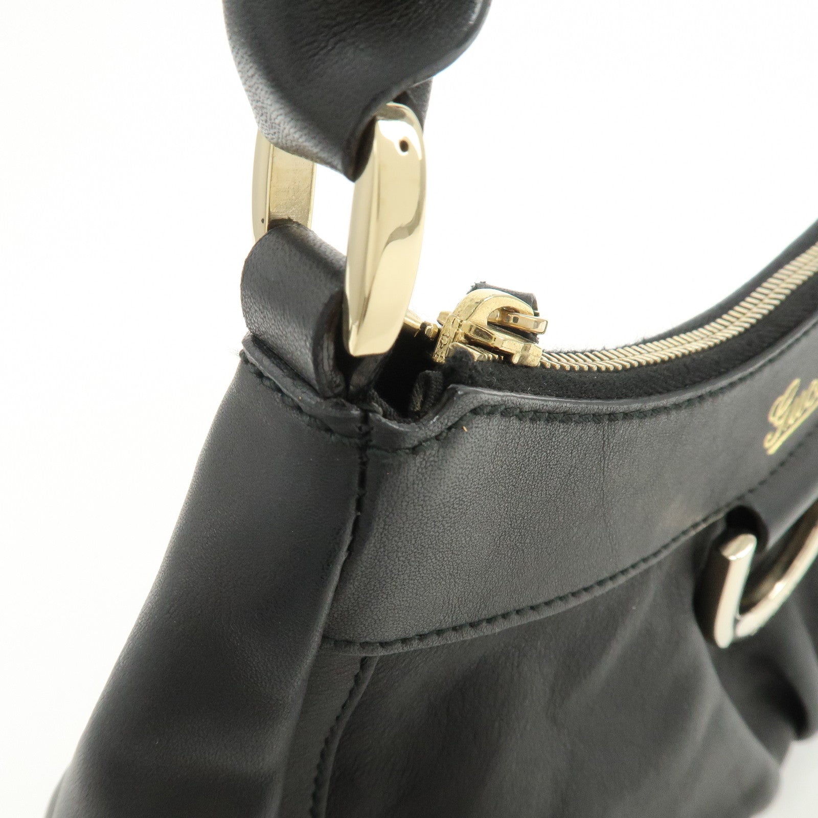 GUCCI Abbey Logo Leather Shoulder Bag Hand Bag Black 190525