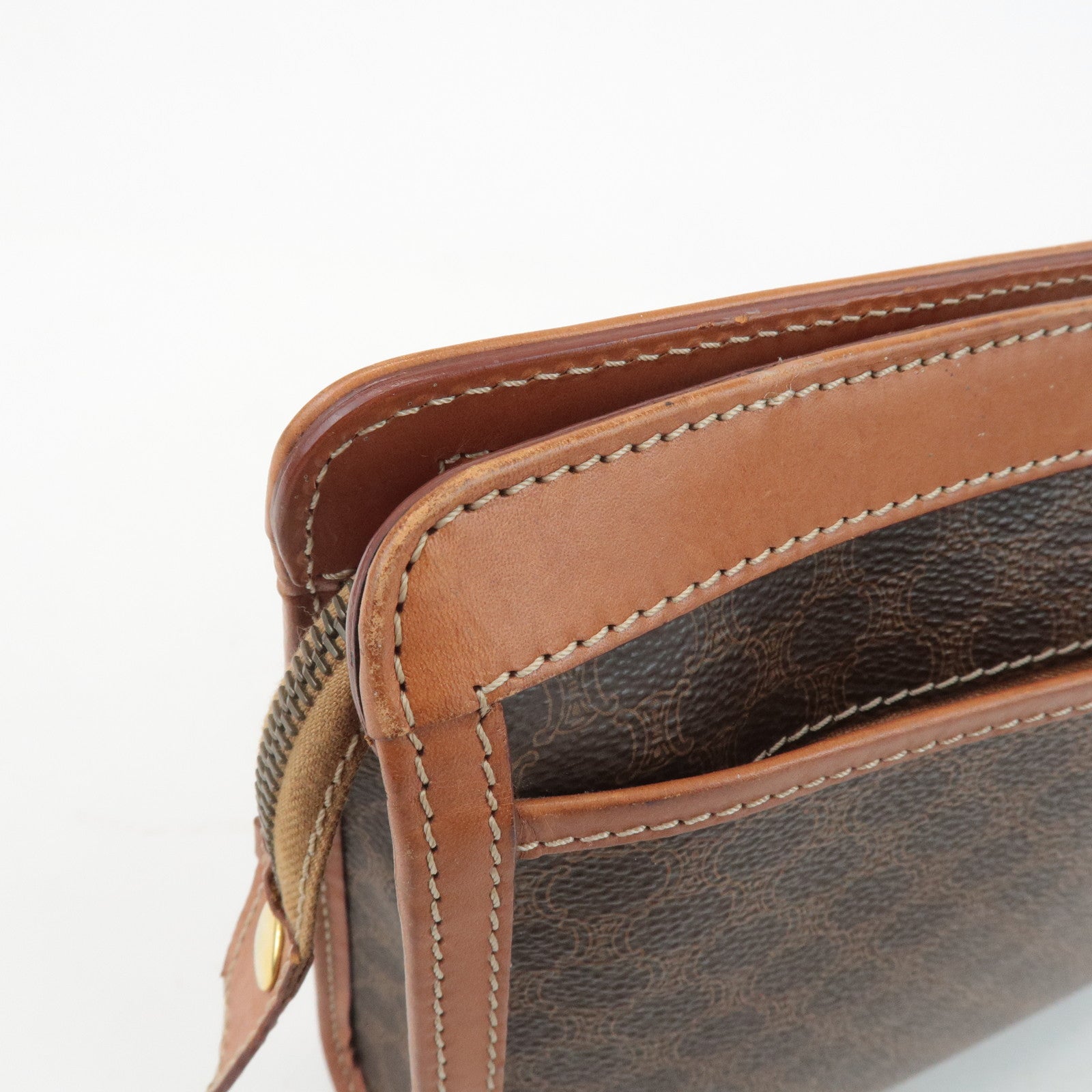CELINE Macadam PVC Leather Clutch Bag Second Bag Brown