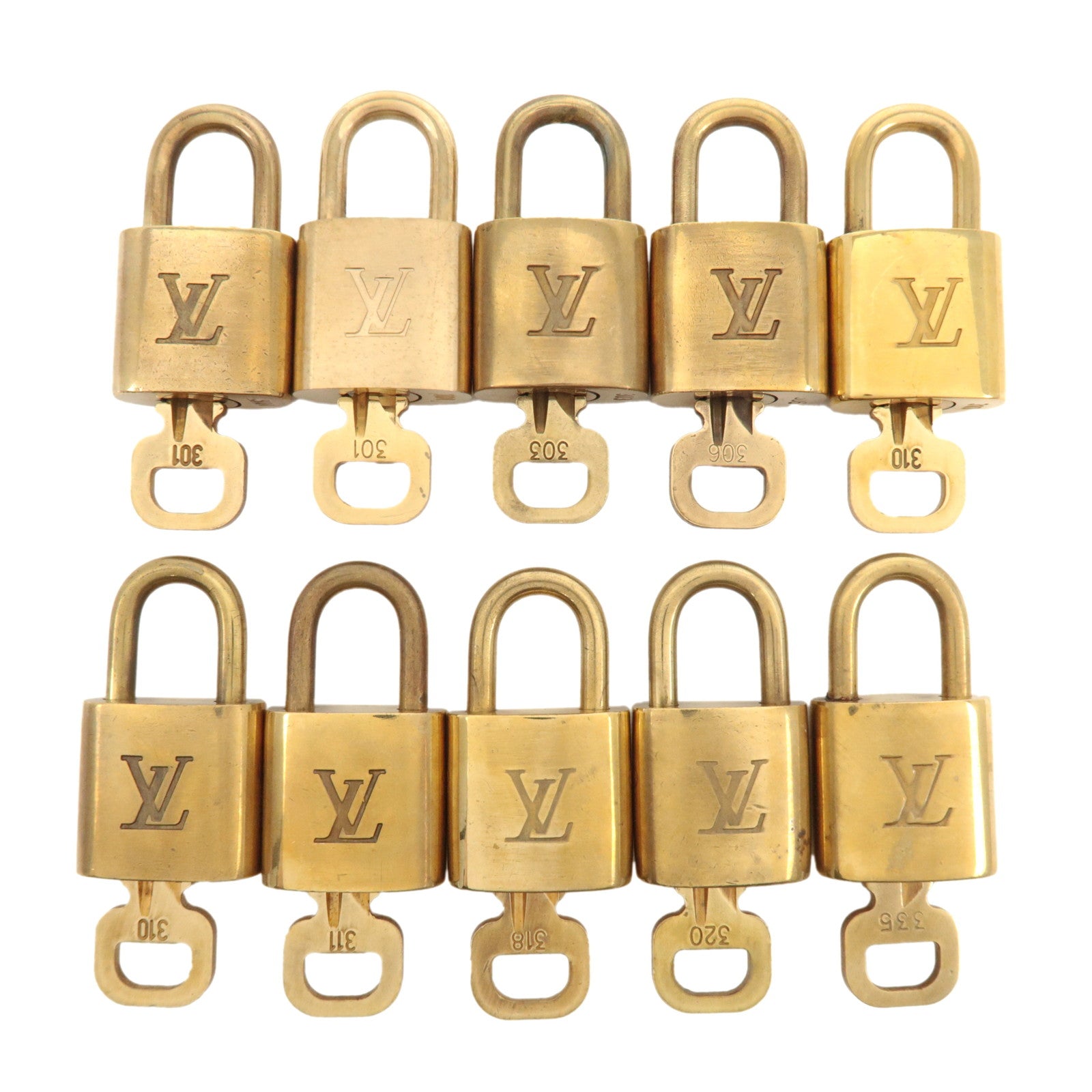 Louis Vuitton Set of 10 Lock & Key Cadena Key Lock Metal Gold Used