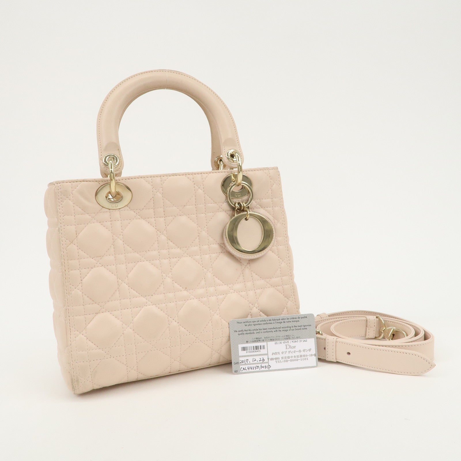 Christian Dior Cannage Leather 2Way Bag Shoulder Bag Pink Beige Used