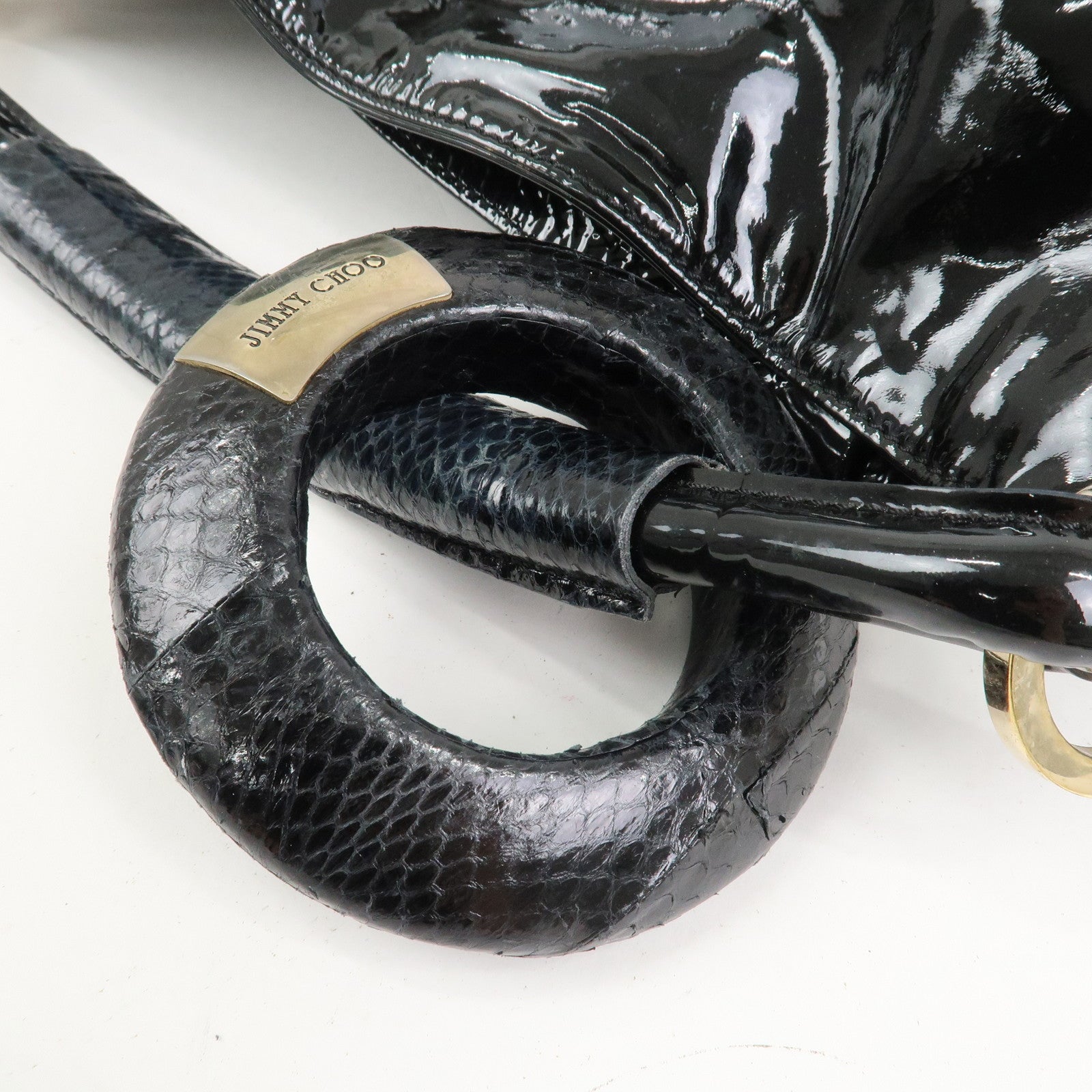 JIMMY CHOO Patent Leather Leather Sky Bag Shoulder Bag Black